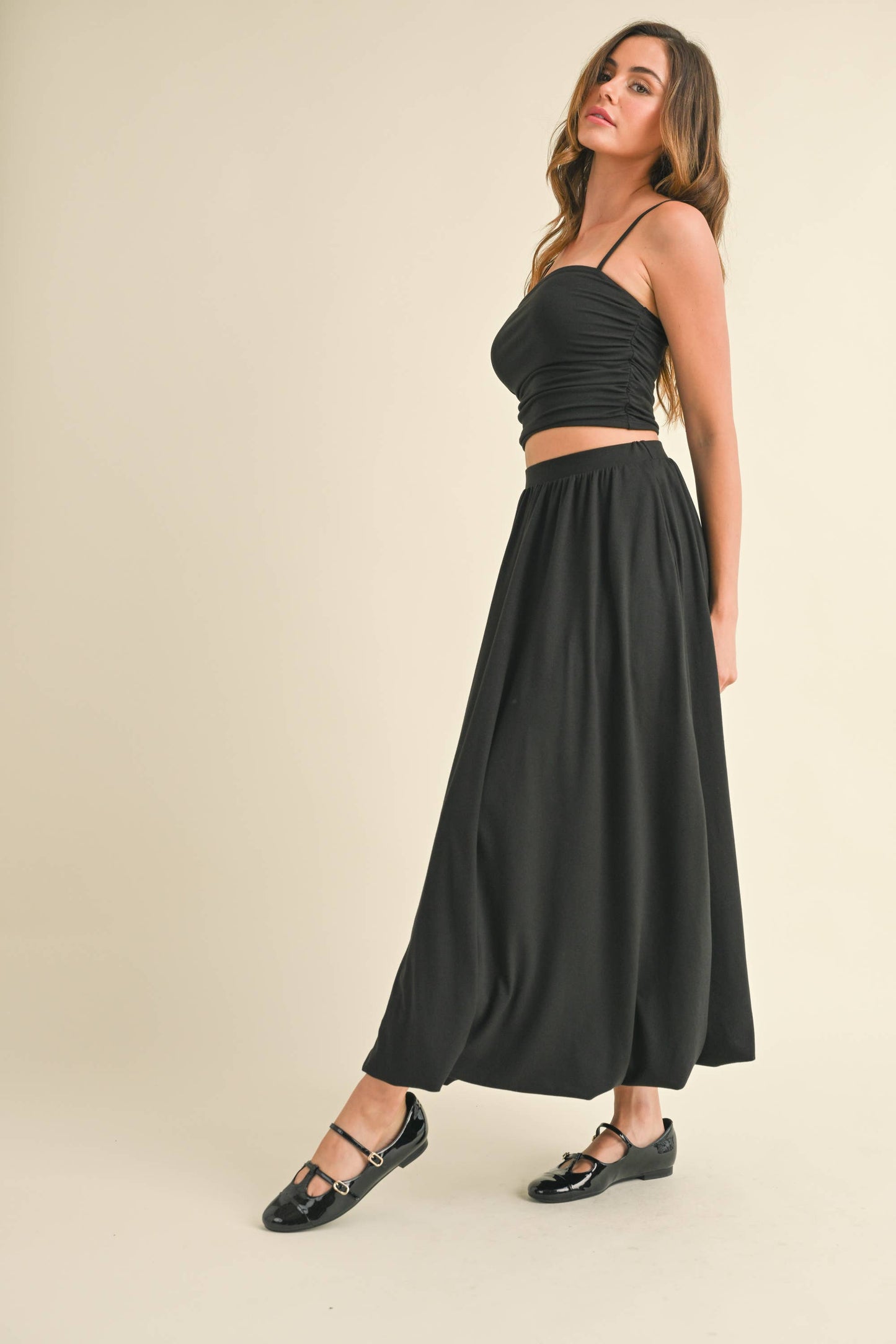 💖Only Skirt 💖ST5710 SLEEVELESS CROP TOP WITH BALLOON MAXI SKIRT