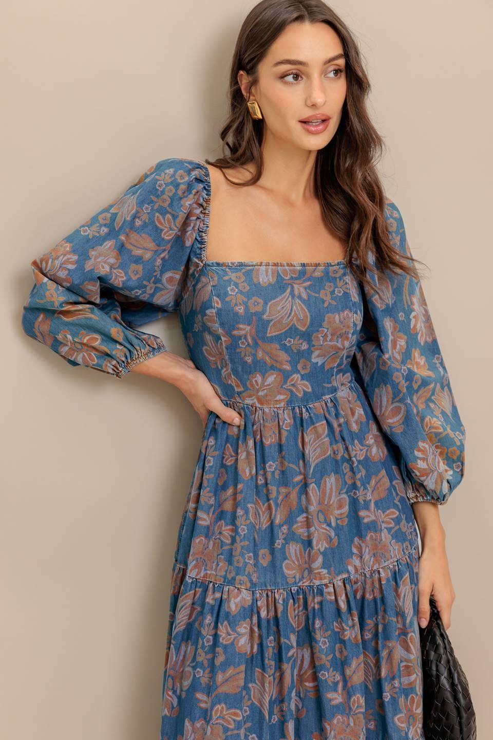 A printed denim midi dress - ID21557: CHAMBRAY
