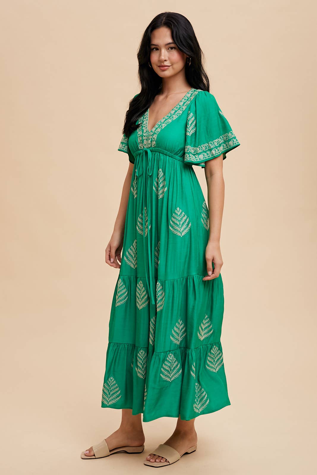 ALL OVER EMBROIDERED MAXI DRESS: SPRING GREEN / ILD5578