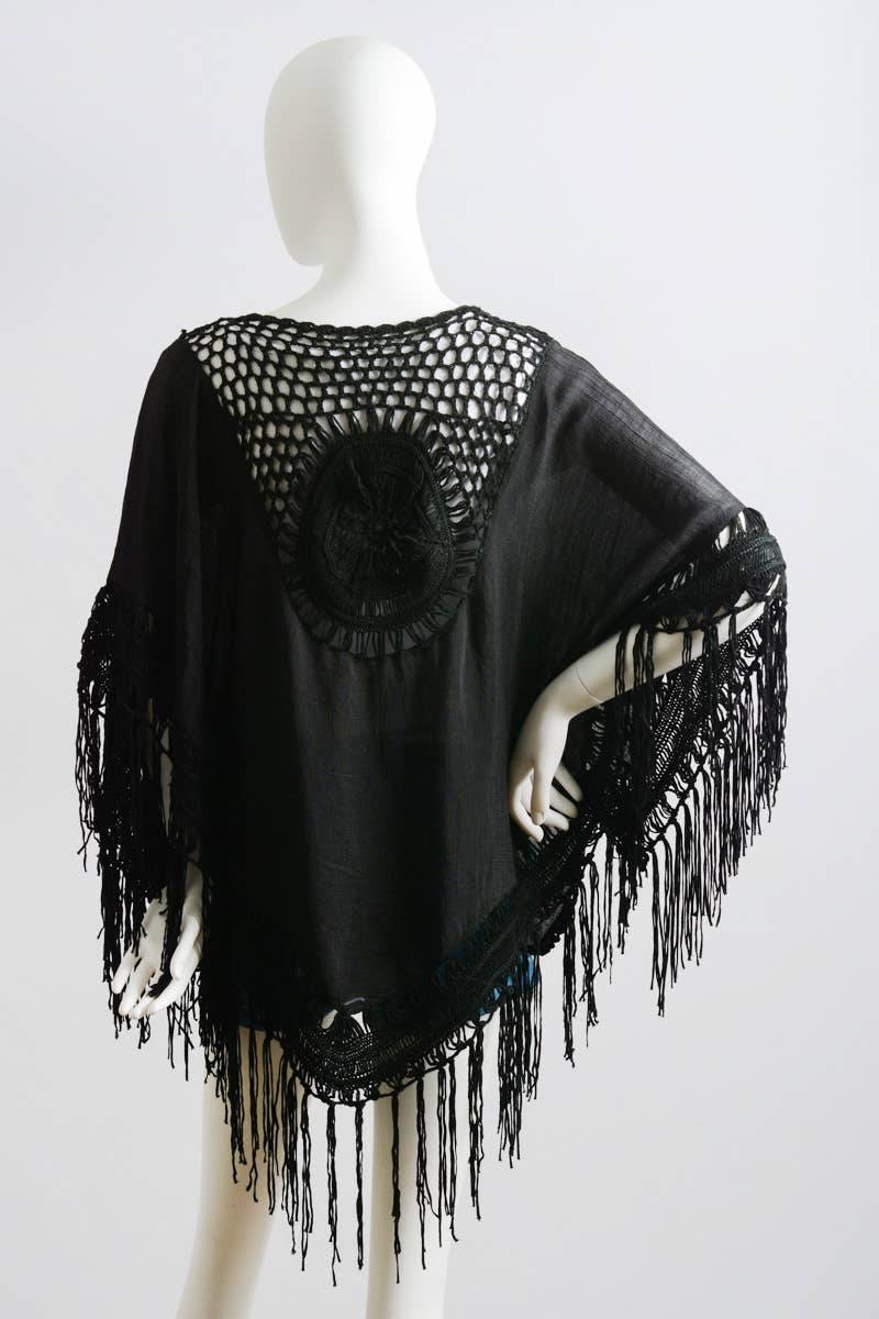 Bohemian Fringe Tassel Kimono with Crochet Medallion 🌿: Ivory