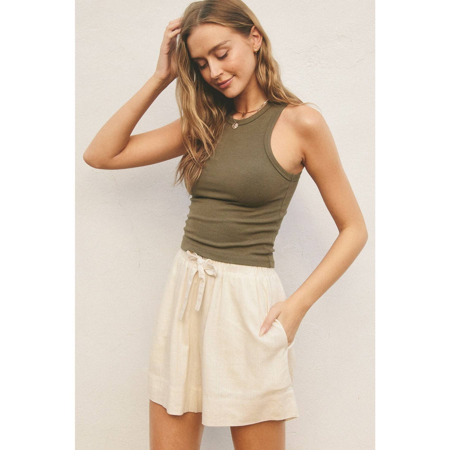 FT10597-P1364_2 Ribbed Racerback Tank Top: OLIVE