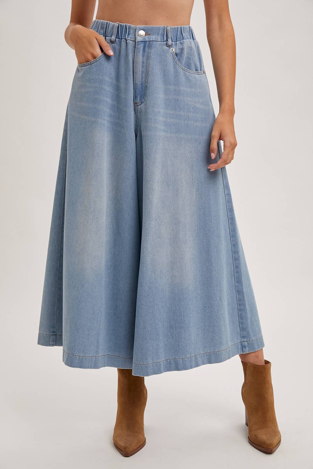 DENIM WIDE LEG CROP JEANS: LT.WASH / B02227