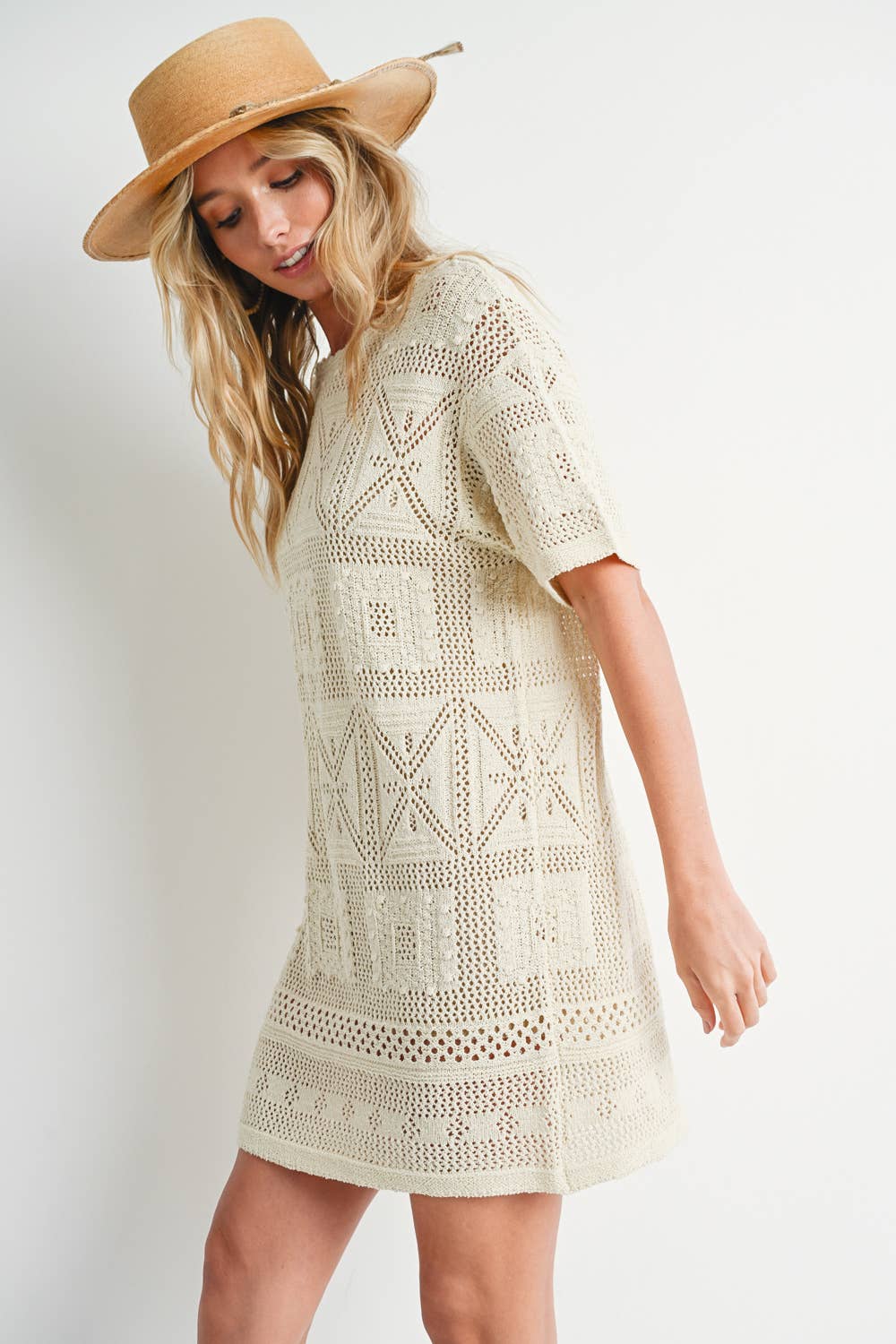 AZTEC KNIT SHIFT DRESS: NATURAL / D02051