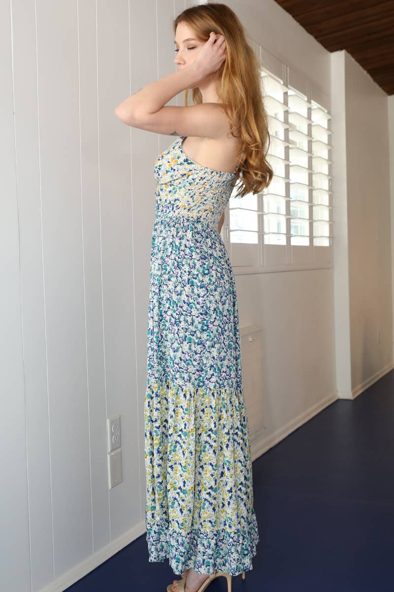 Blue green F4F50-A814 V NECK TWIST FRONT CUT OUT MAXI DRESS