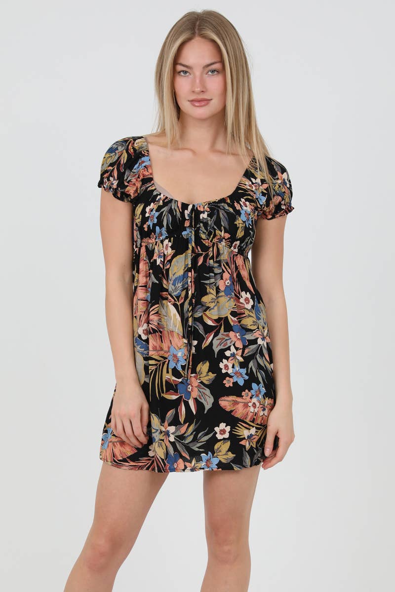 C4A28-A878 PRINTED SHORT SLEEVE SHORT DRESS