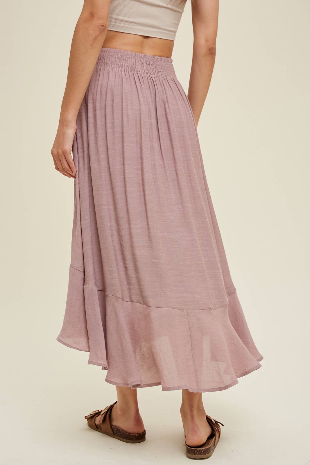BUTTON-UP MIDI SKIRT WITH DRAWSTRING / WL23-7528: HAZELNUT
