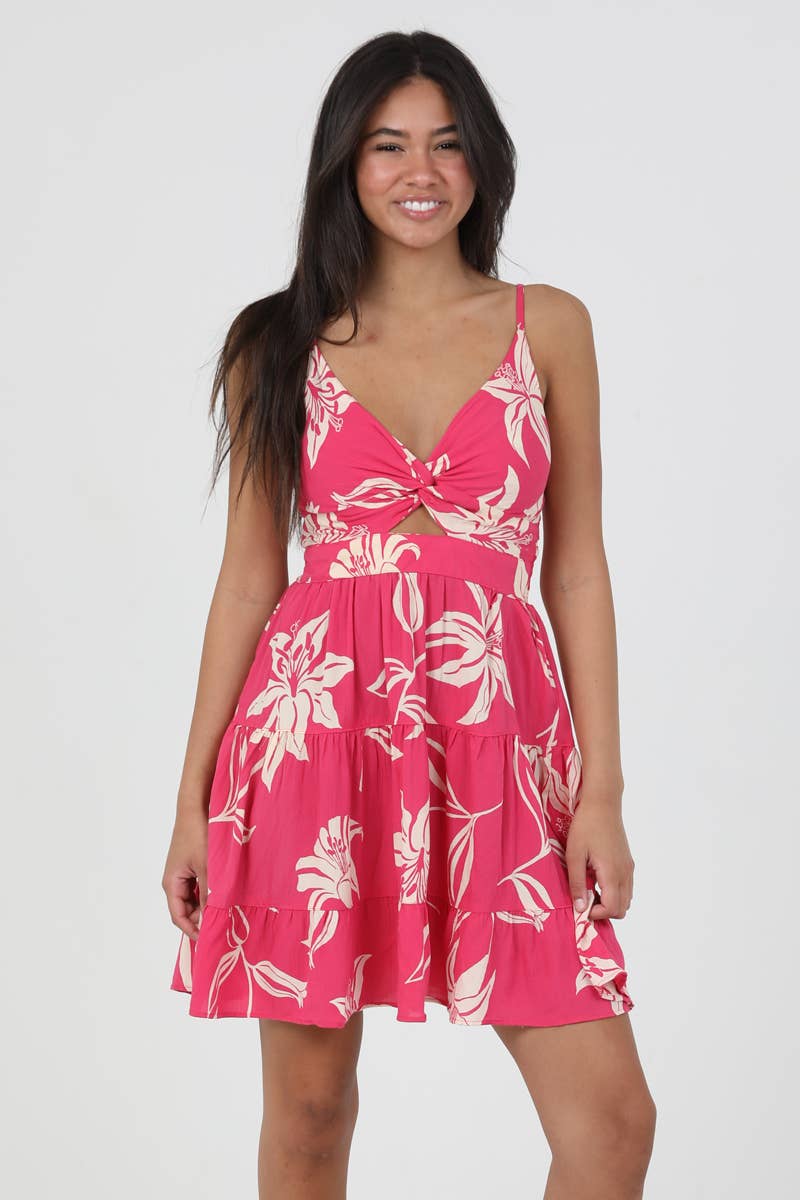 C4143-W921 V NECK TWIST FRONT CUTOUT SUNDRESS: Black
