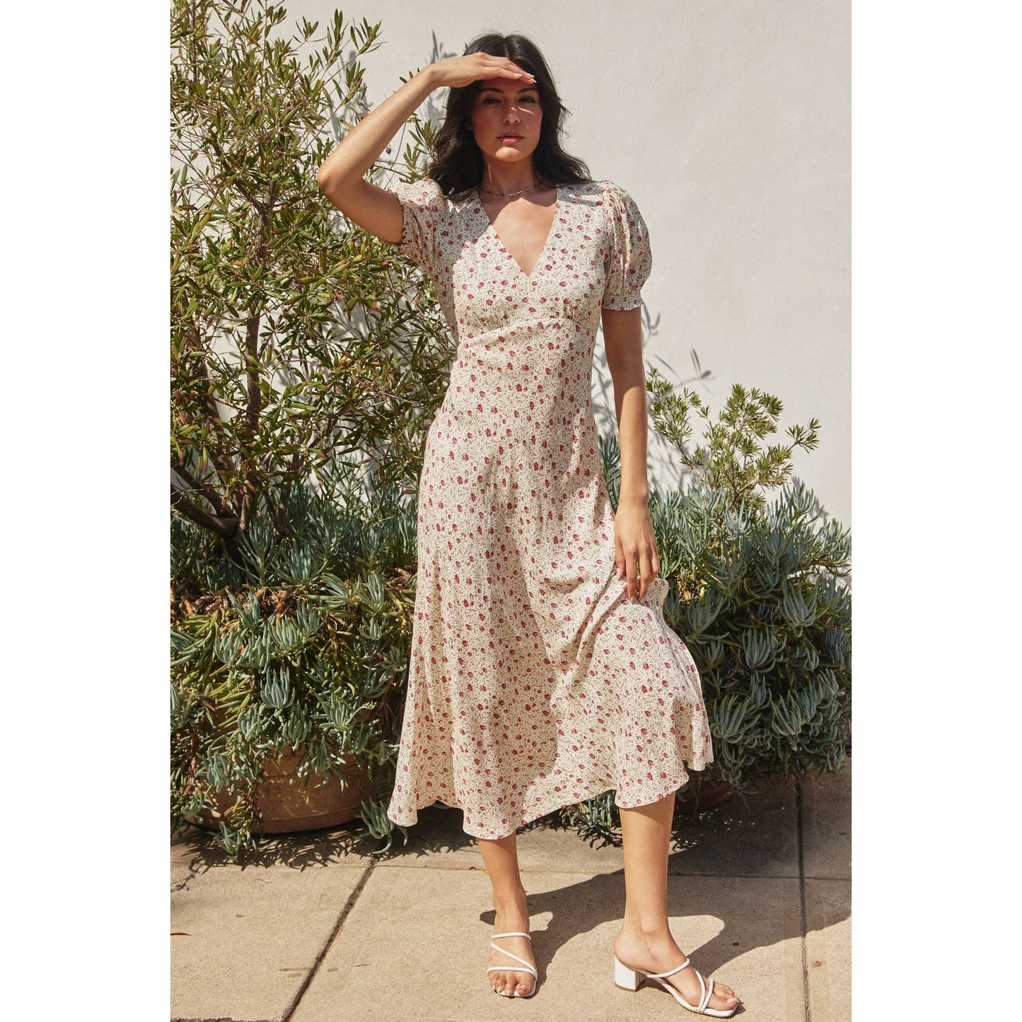 Ditsy Roses Surplice Babydoll Maxi Dress: ROSIE ROSE / FD11909-CP425