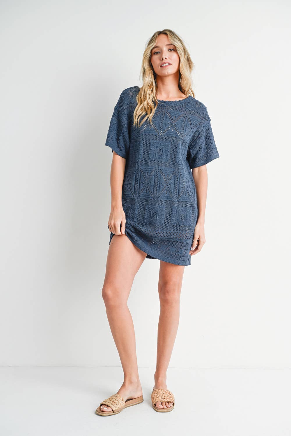 AZTEC KNIT SHIFT DRESS: NATURAL / D02051
