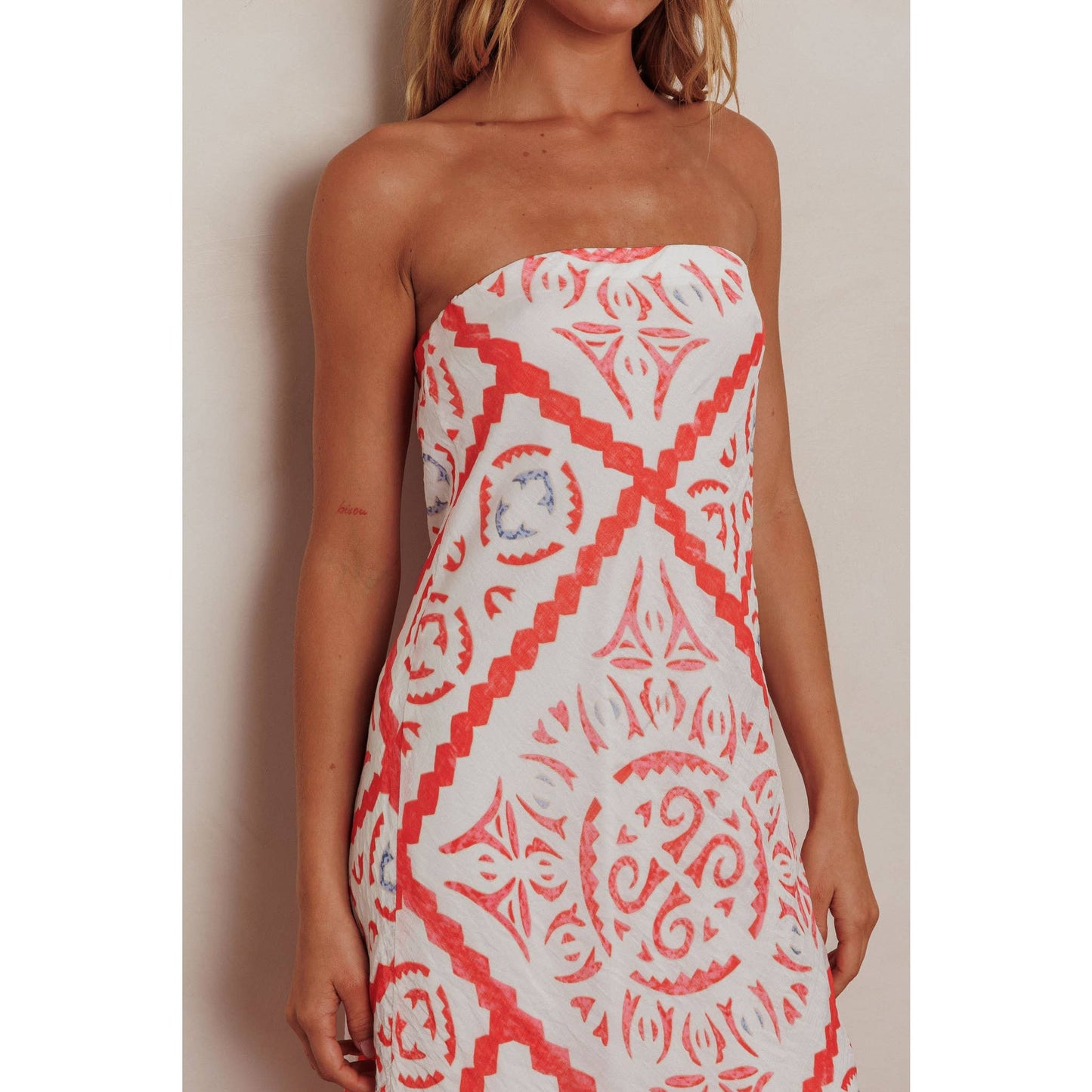 STRAPLESS MOSAIC MAXI DRESS: GREEN / SR1286D01
