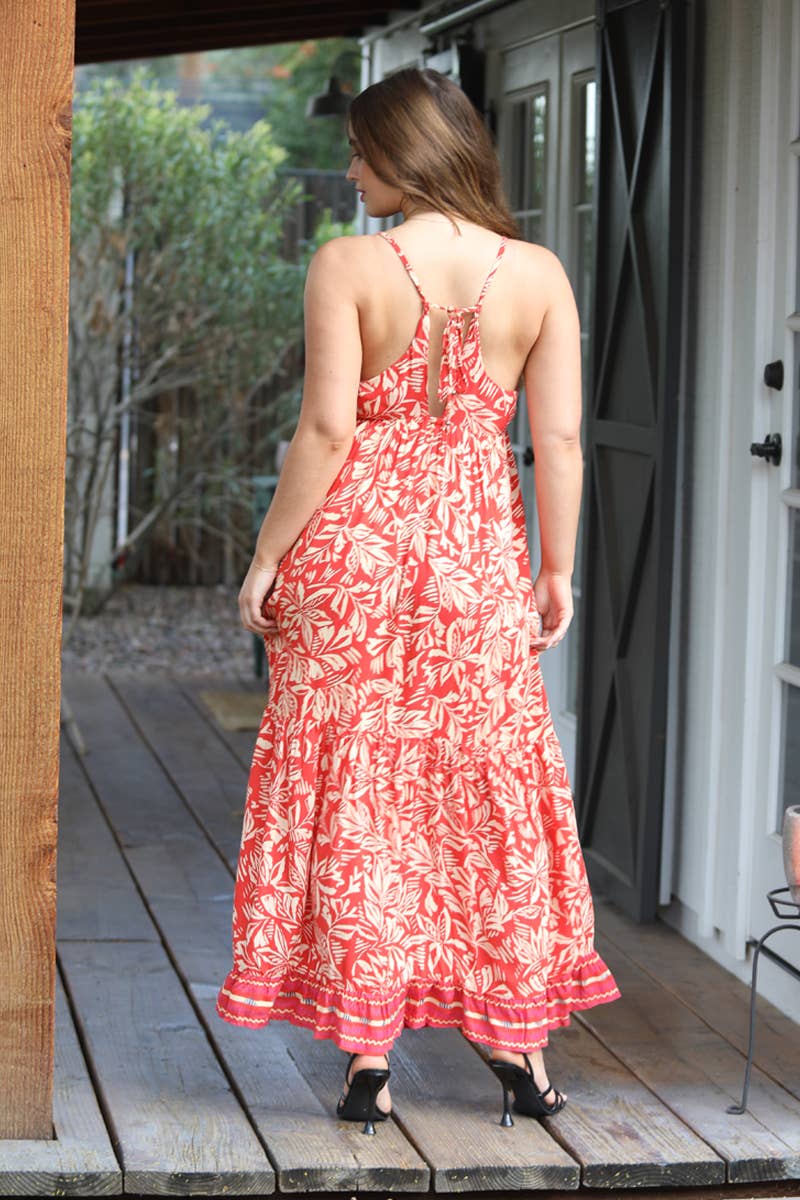 C4A27-A876 SPAGHETTI STRAP RACER BACK MAXI DRESS: Red