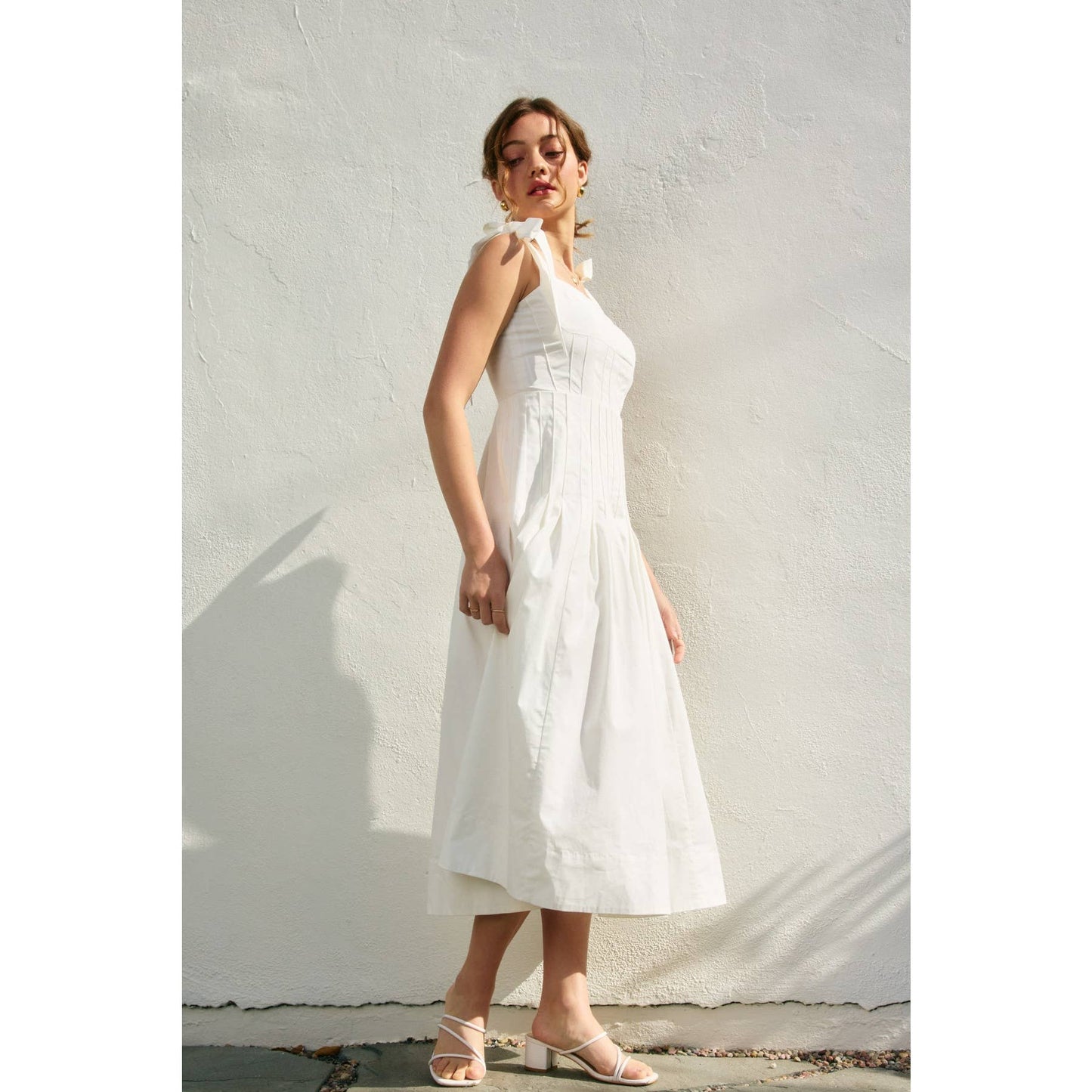 Elegant Sunrise Self Tie Pleated Midi Dress: NAVY / FD12862-CP553