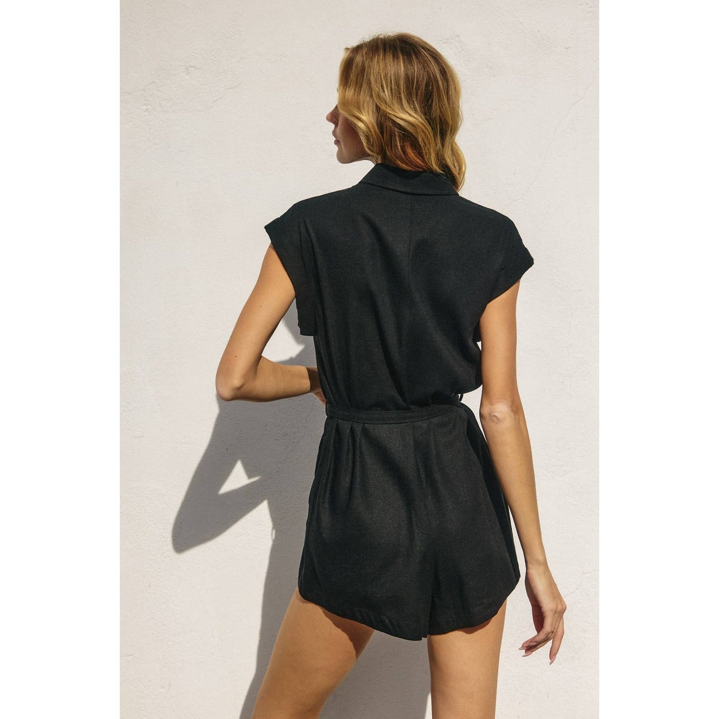 Heaven Sent Button Up Sash Belt Romper: MOCHA MERINGUE / S-M-L(3-2-1)