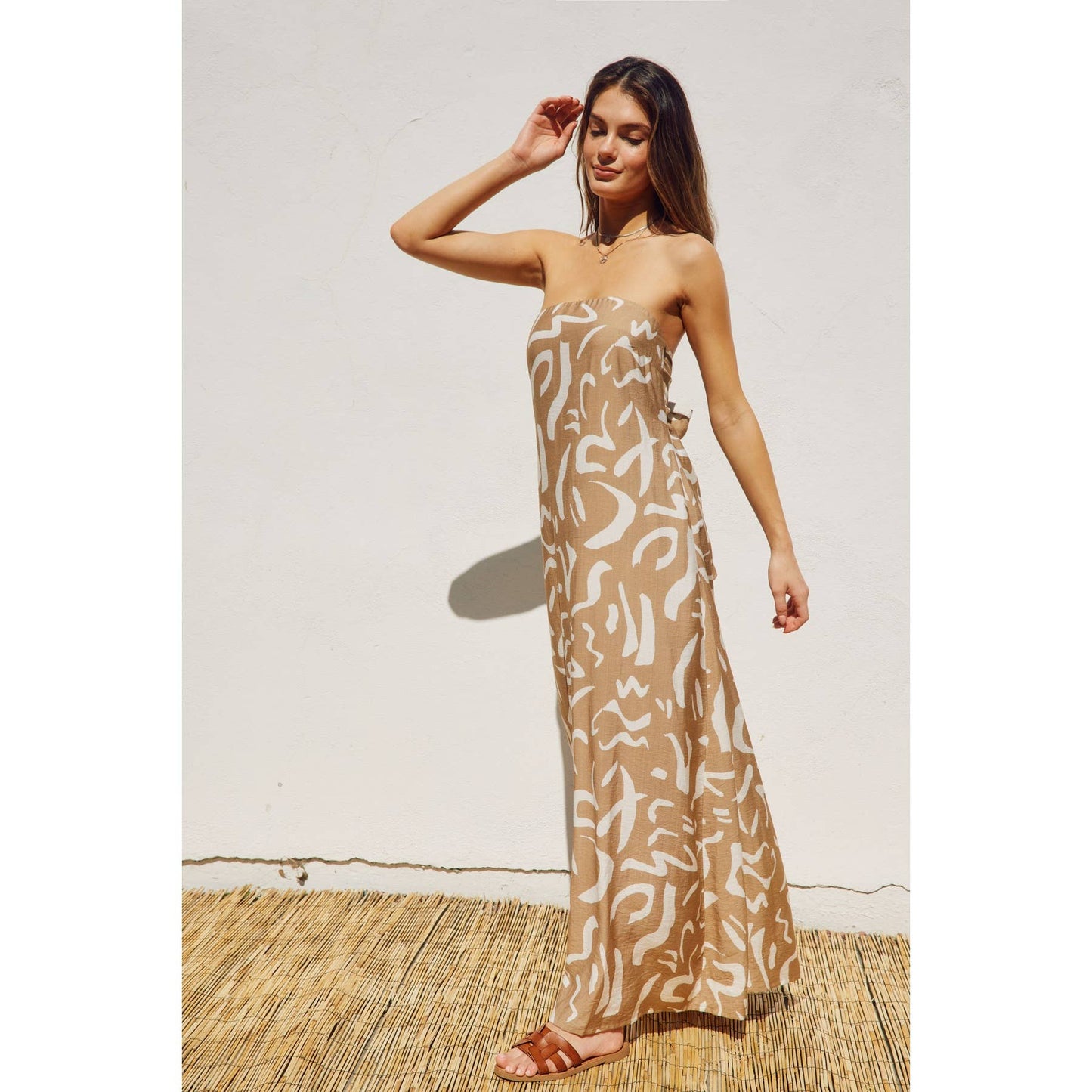 Modern Possibilities Strapless Drape Back Maxi Dress: BLACK NATURAL / S-M-L(2-2-2)