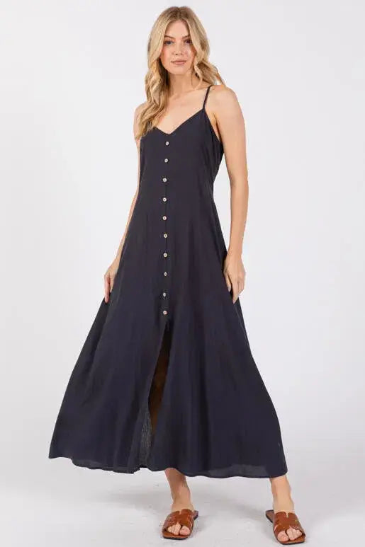 Heavy Gauze Flowy Dress - ND40209-HV: Denim Blue
