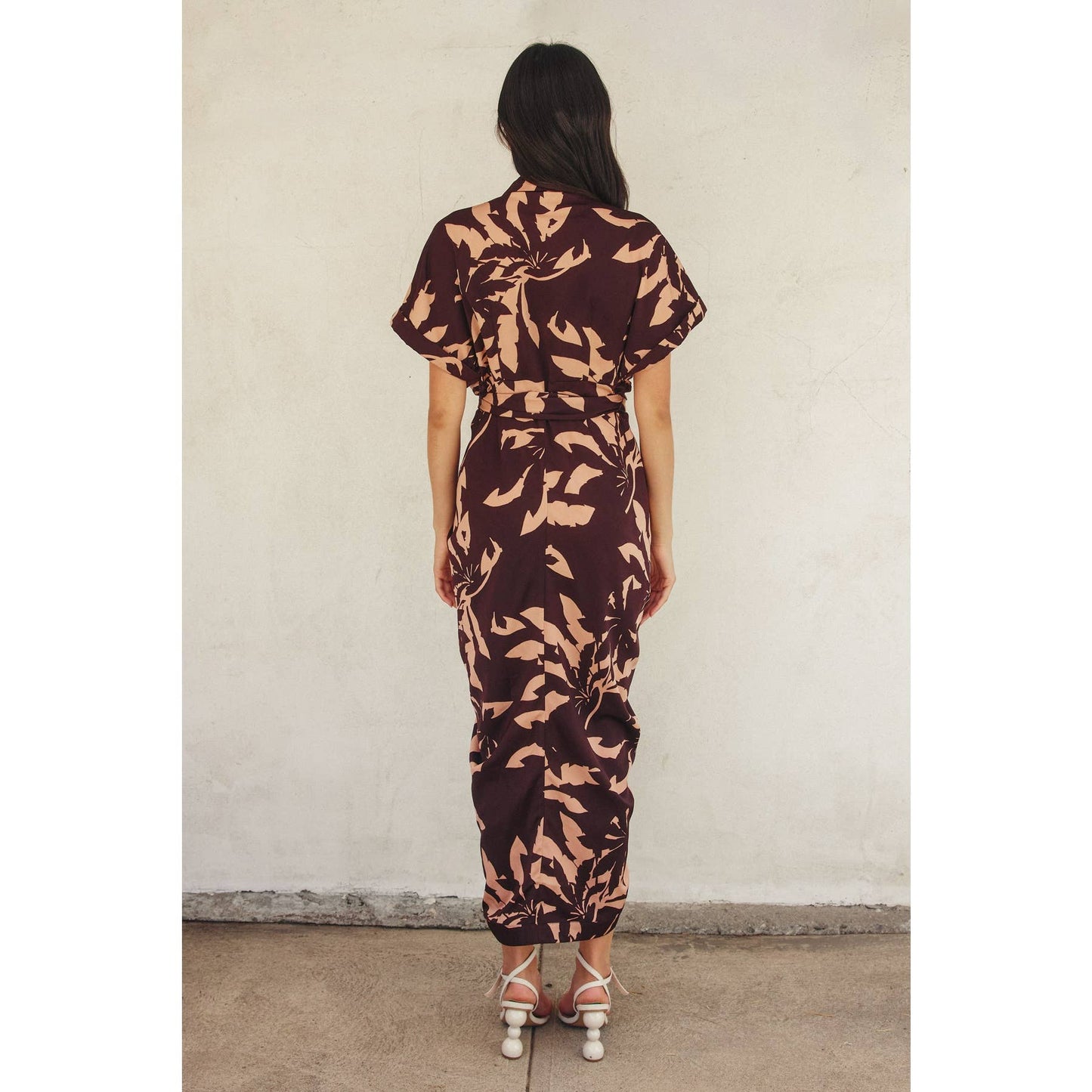 Rhythm Of Silence Ruched Shirt Dress: DRIED PALM / FD12266-P1789