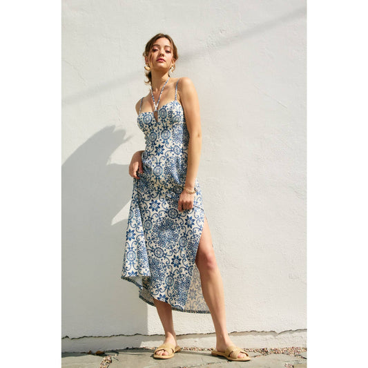 Summer In Capri V Cut Sleeveless Maxi Dress: AZALEA MOSAIC / FD13039-P1828