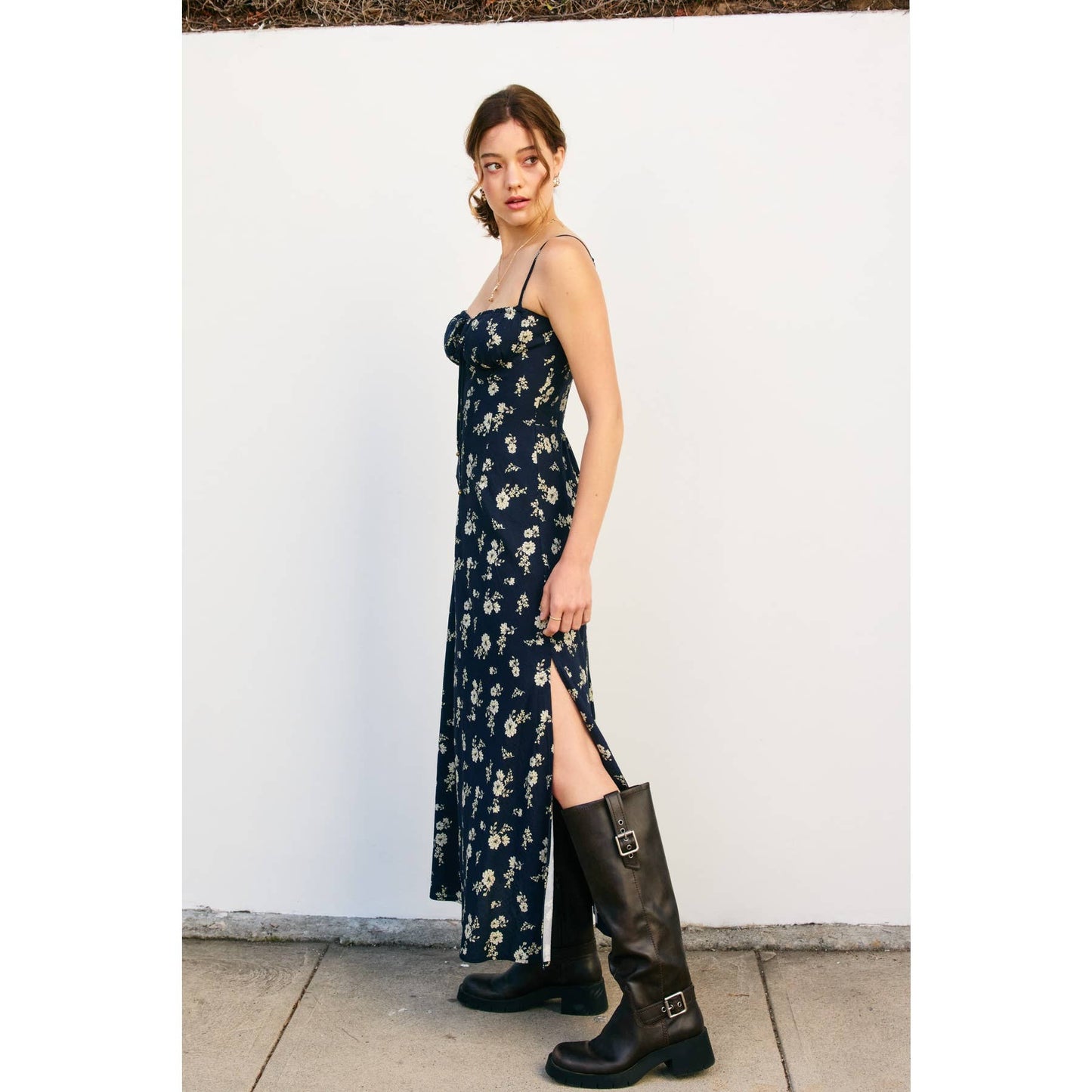 Dancing Moon Front Tie Slit Sleeveless Maxi Dress: MOONLIGHT FLORAL / FD13048-P2094