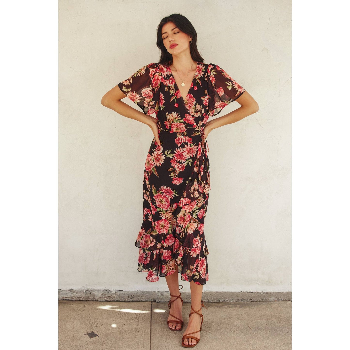 Dream Girl Double Ruffled Hem Wrap Dress: LILY FLORAL / FD10522-P1574_1