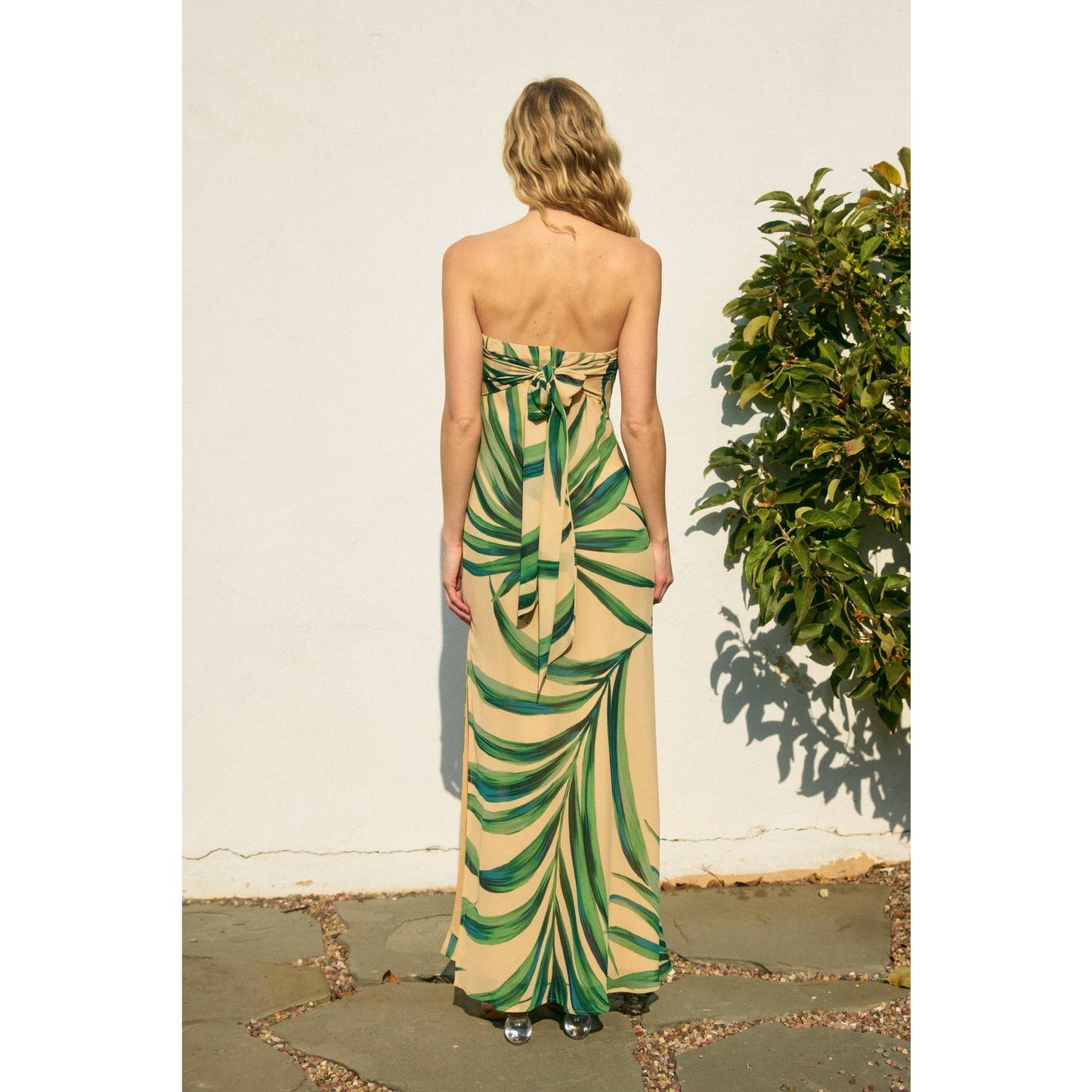 Springview Strapless Tie Back Maxi Dress: BOTANICAL GREEN / FD11771A-P1939
