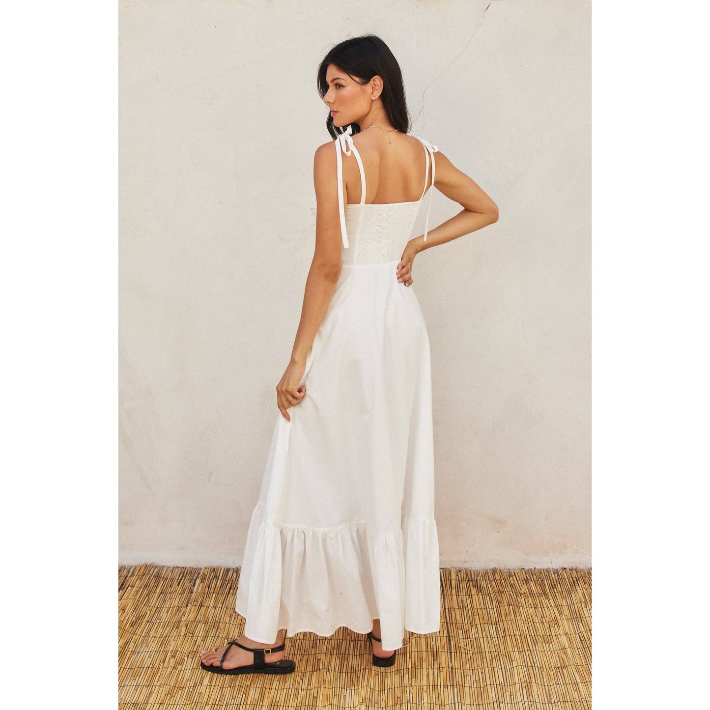Cotton Poplin Ruched Detail Maxi Dress: WHITE / FD12060-CP175