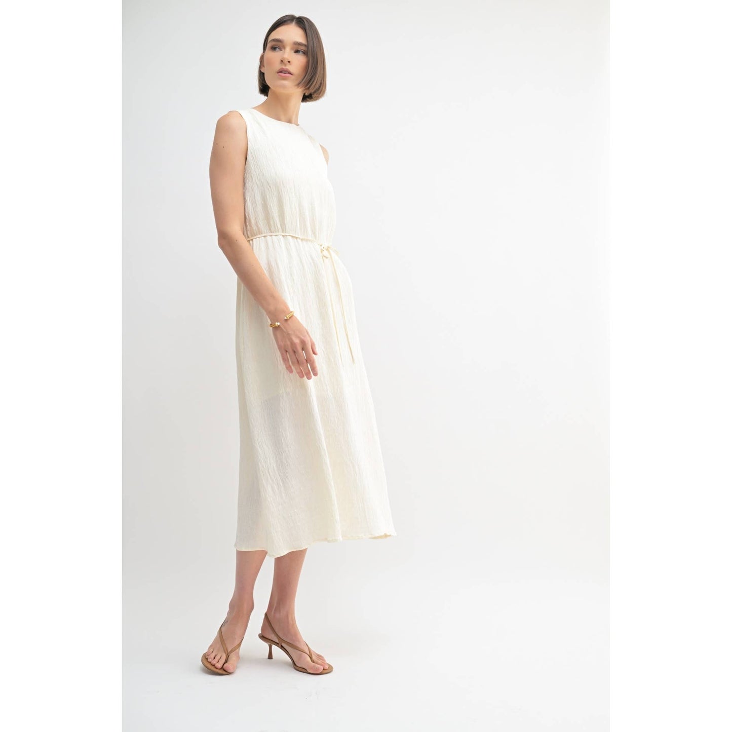 TEXTURE SLEEVELESS MIDI DRESS: Blue / FD67968_1