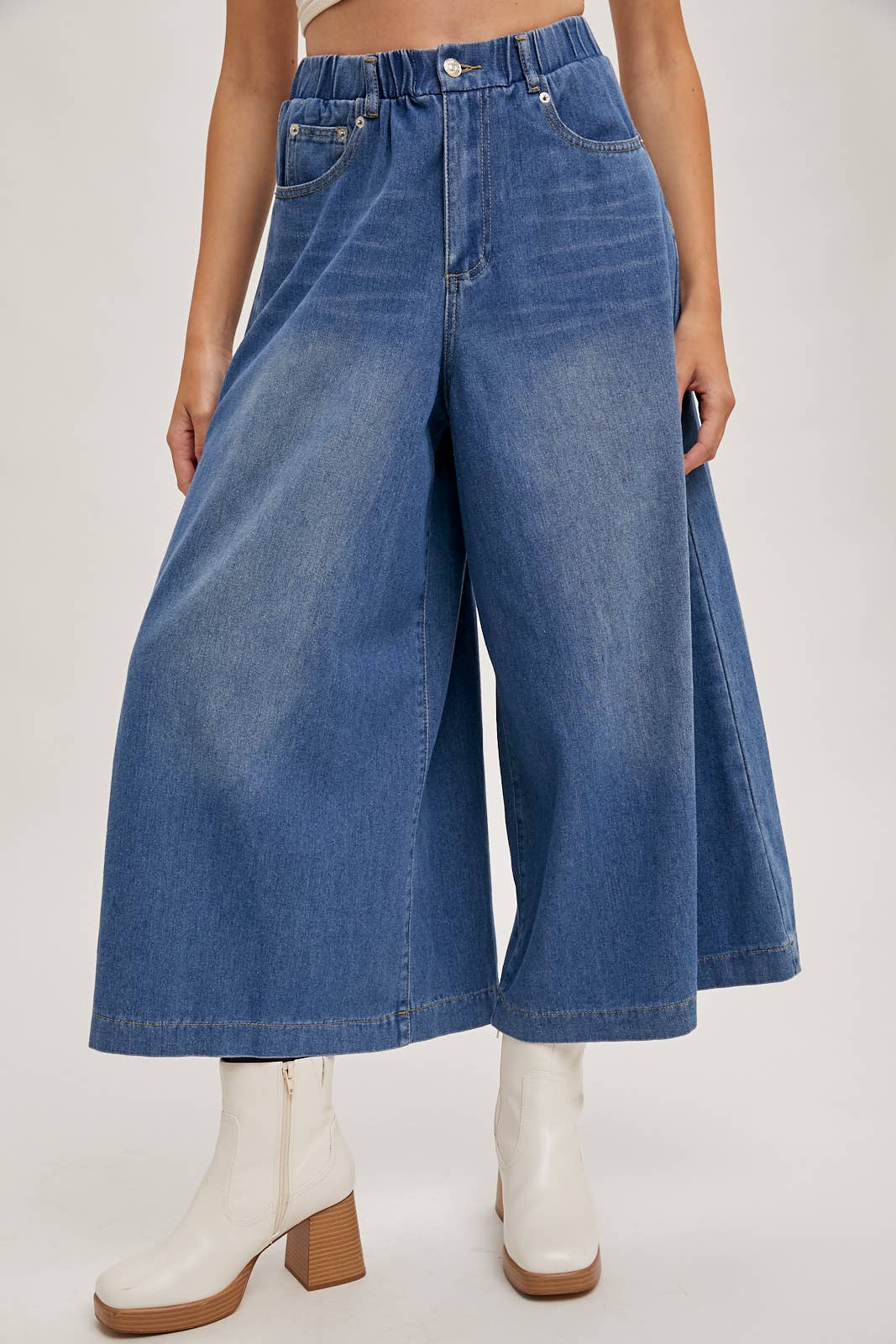 DENIM WIDE LEG CROP JEANS: LT.WASH / B02227