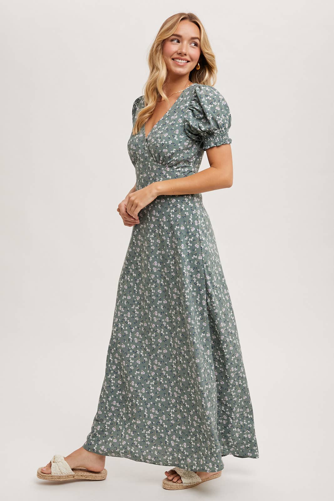 BOHO FLORAL PRINT V-NECK MAXI DRESS: Black / D02087