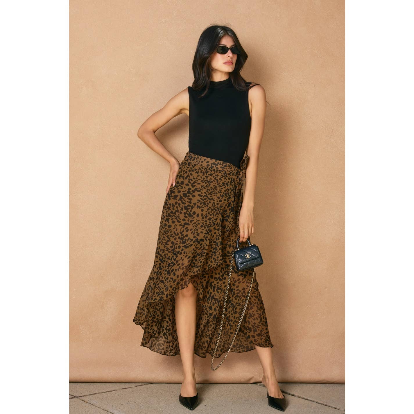 Jungle Fury Ruffled Hem Wrap Skirt: TOFFEE BROWN / FS11375-P2184