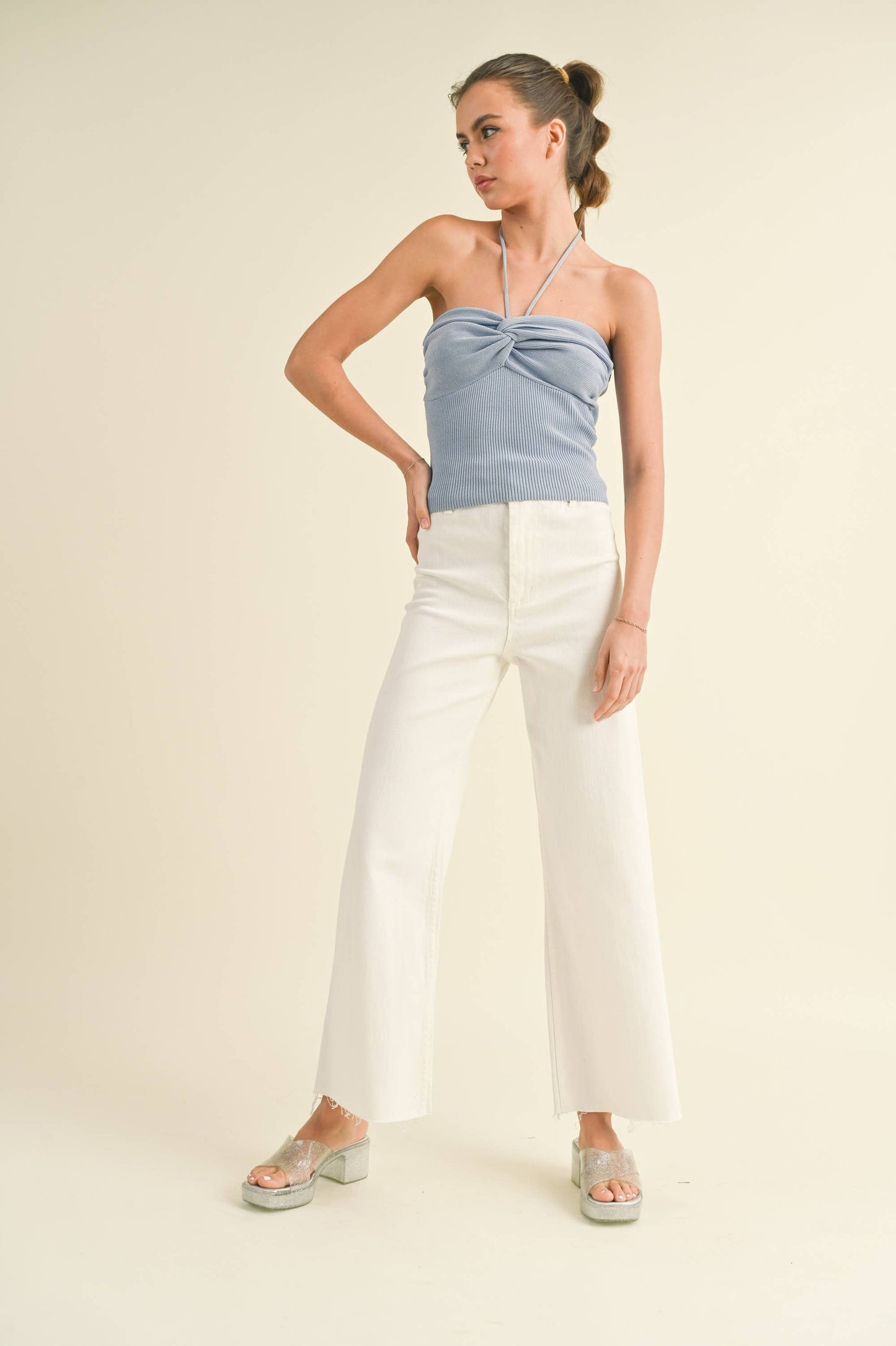MMP623 STRAIGHT WIDE LEG DENIM PANTS: Brown
