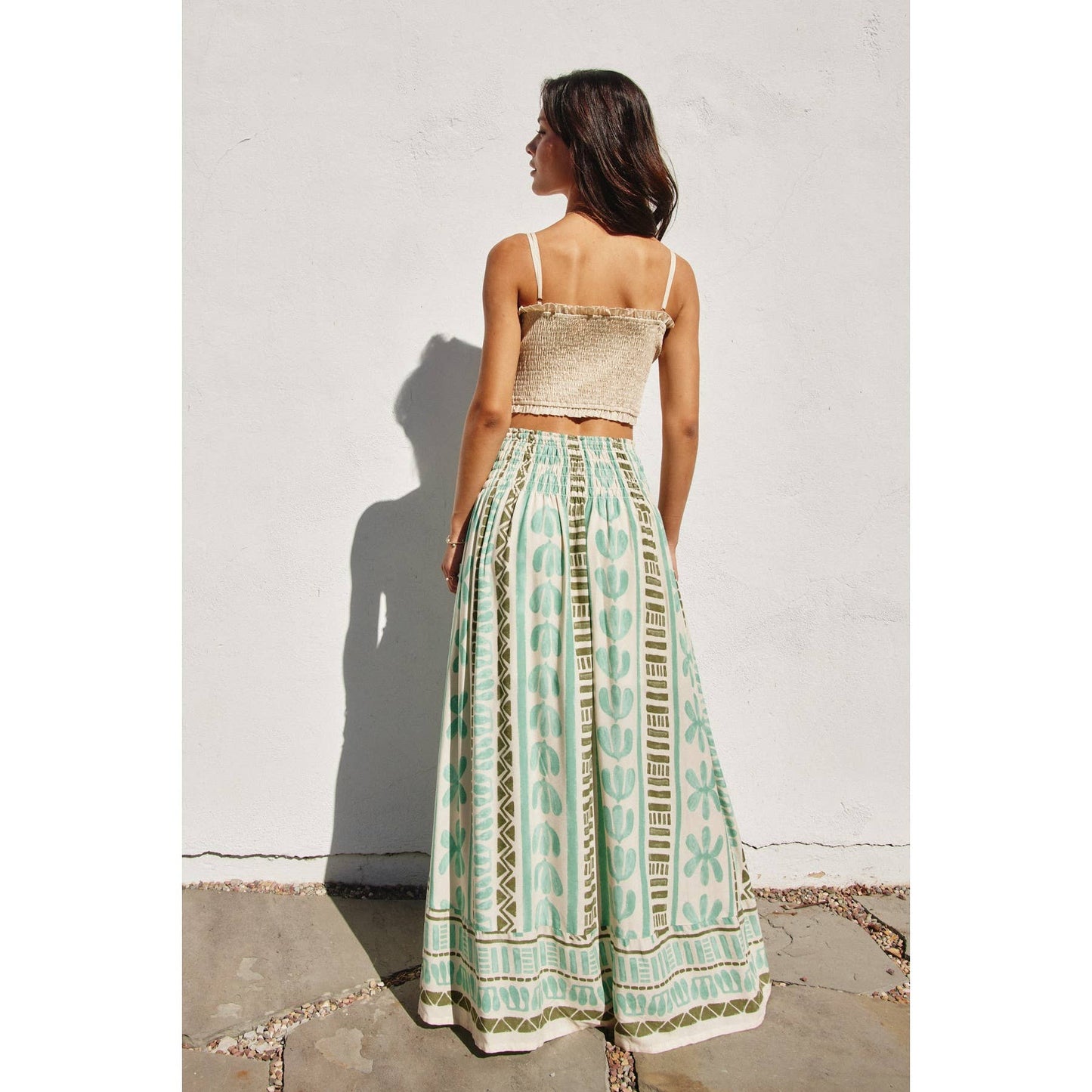 Island Time Smocked Hip Midi Skirt: MEADOW MIST / FS12202-P1969
