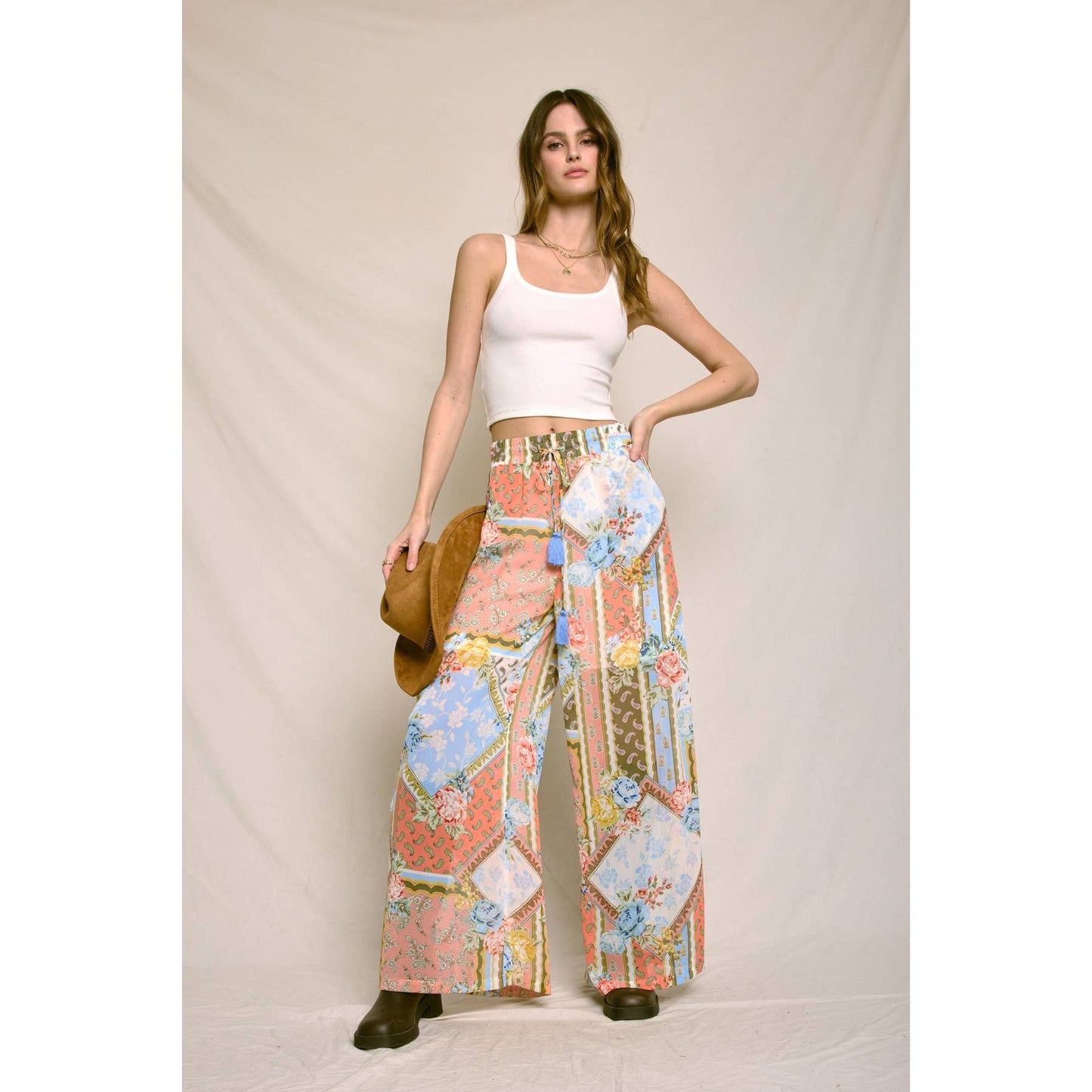 Sunset Symphony Wide Leg Pull On Pants: BEL AIR ROSE / FP11579-P2022_1