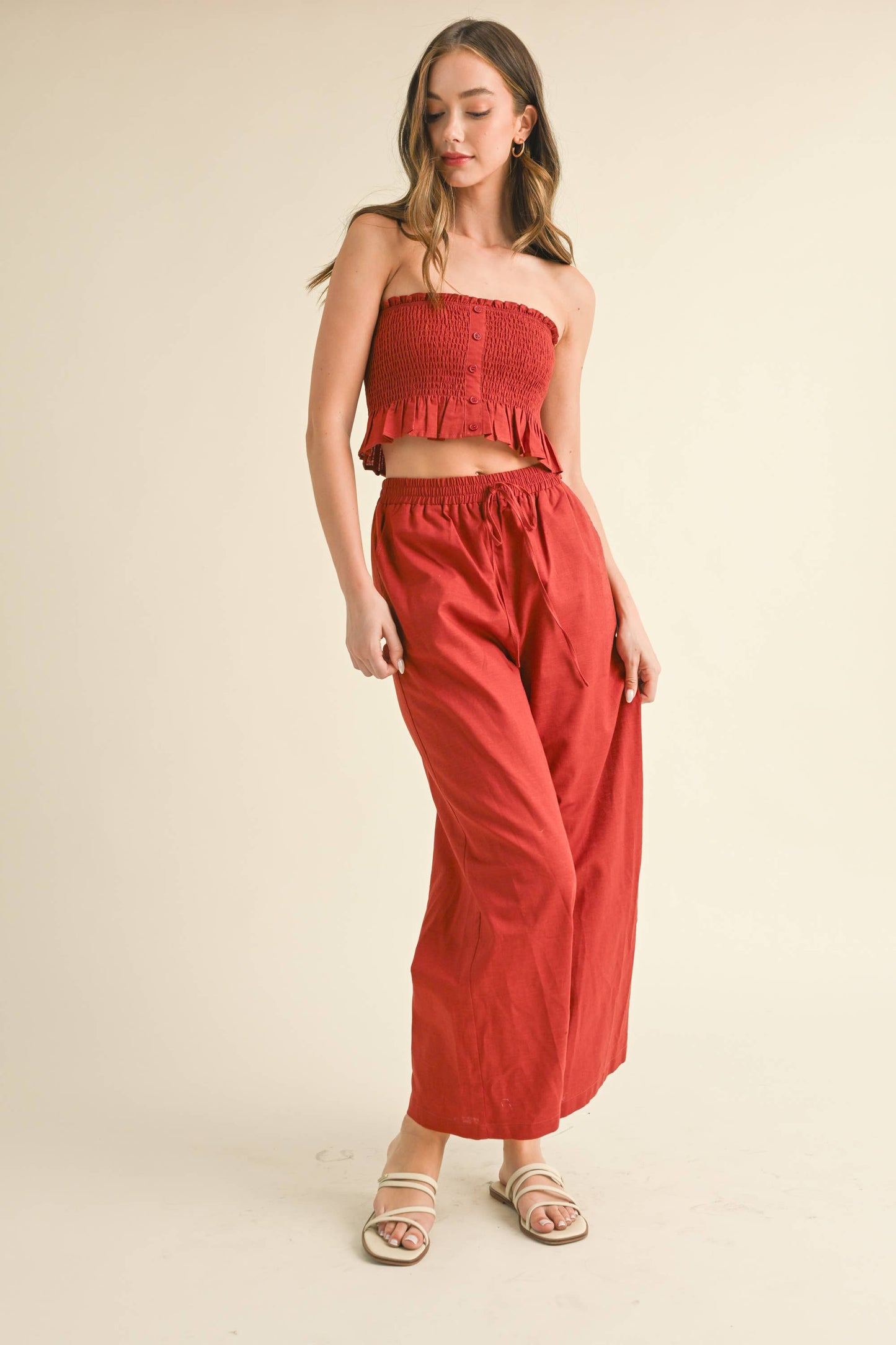 💖Pants Only💖IST5605 LINEN ANKLE PANTS: DARK DENIM