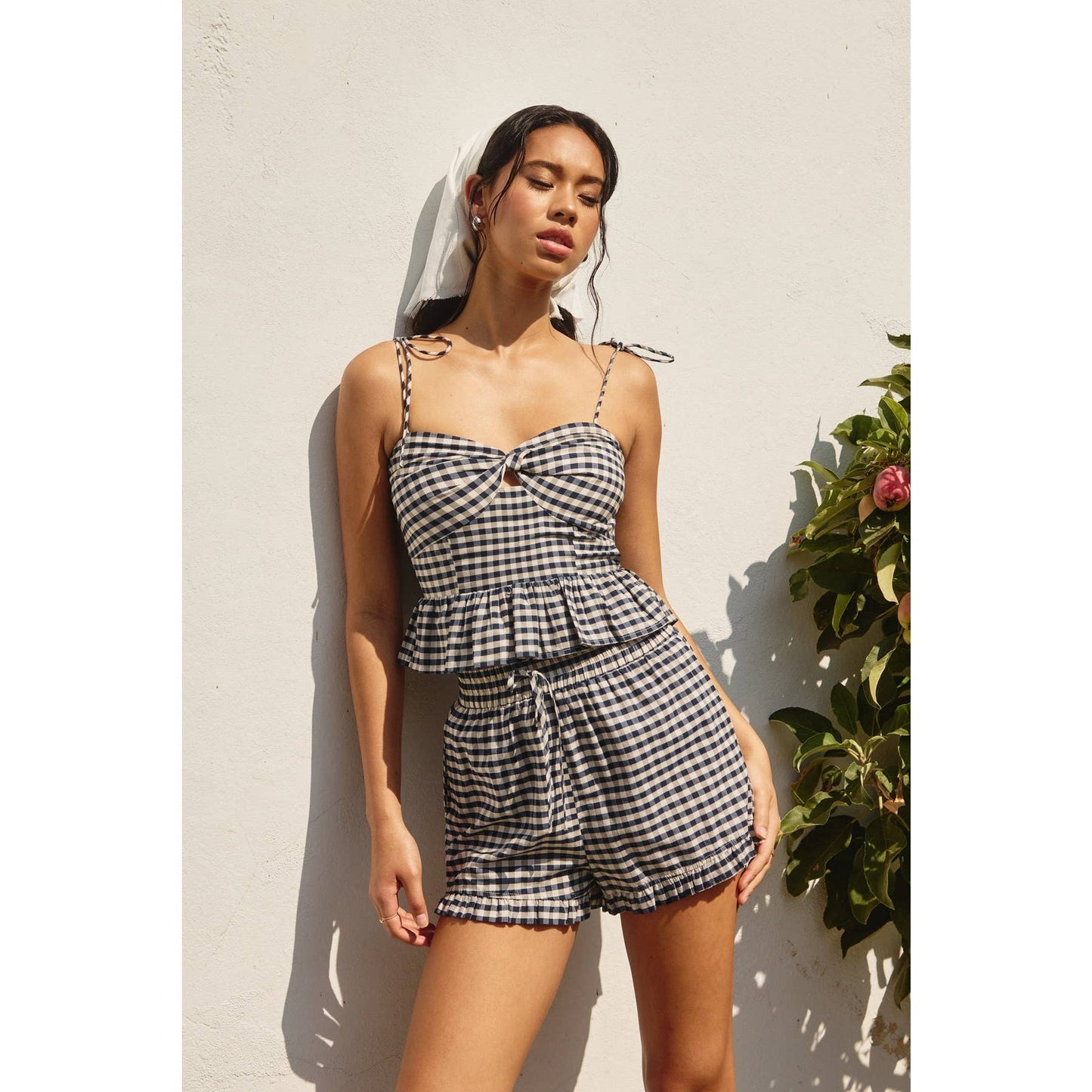 Brunch Date Tie Shoulder Twisted Top: NAVY NATURAL / FT12355-CP409_1