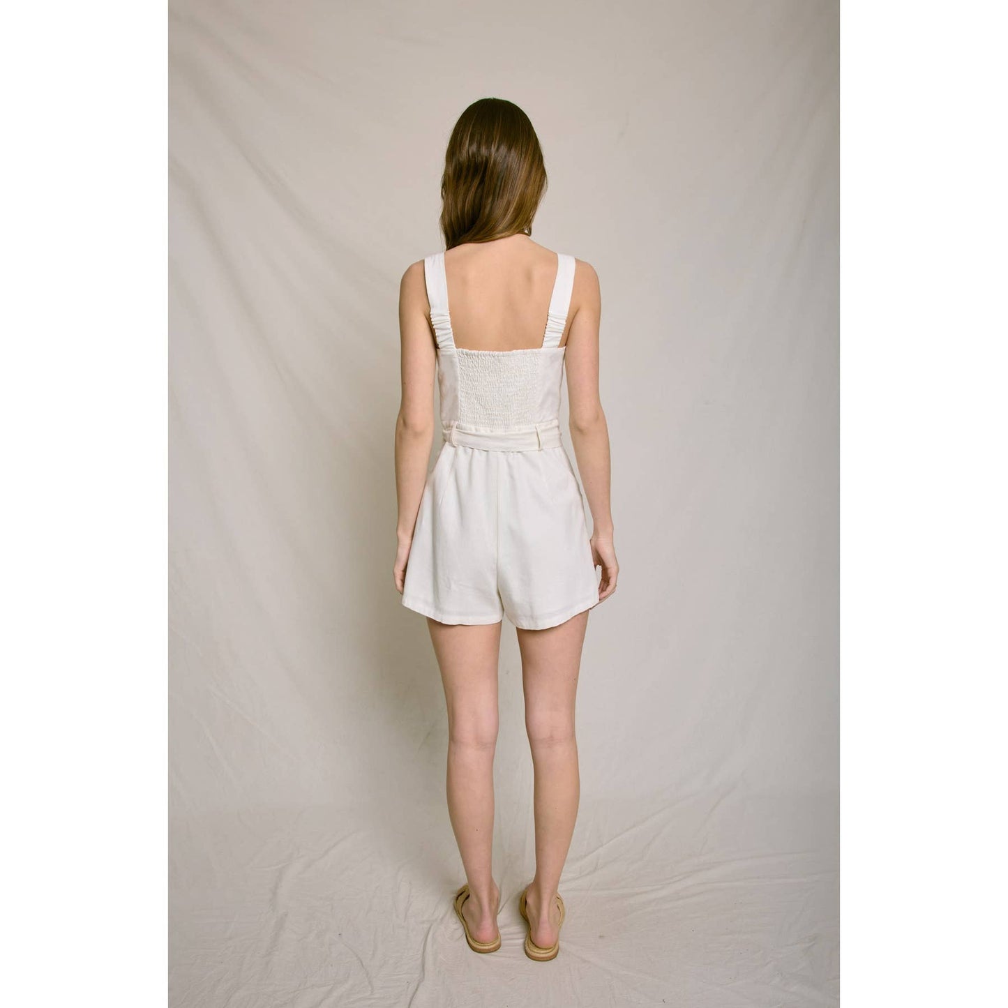 Heaven Sent Button Down Romper: IVORY / FR12522-P1465_1