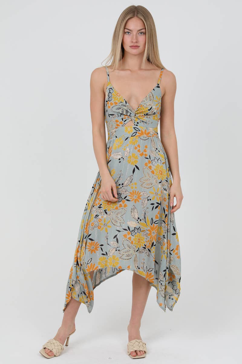 C4921-A867 HANKY HEM MAXI DRESS WITH TWIST FRONT CUTOUT
