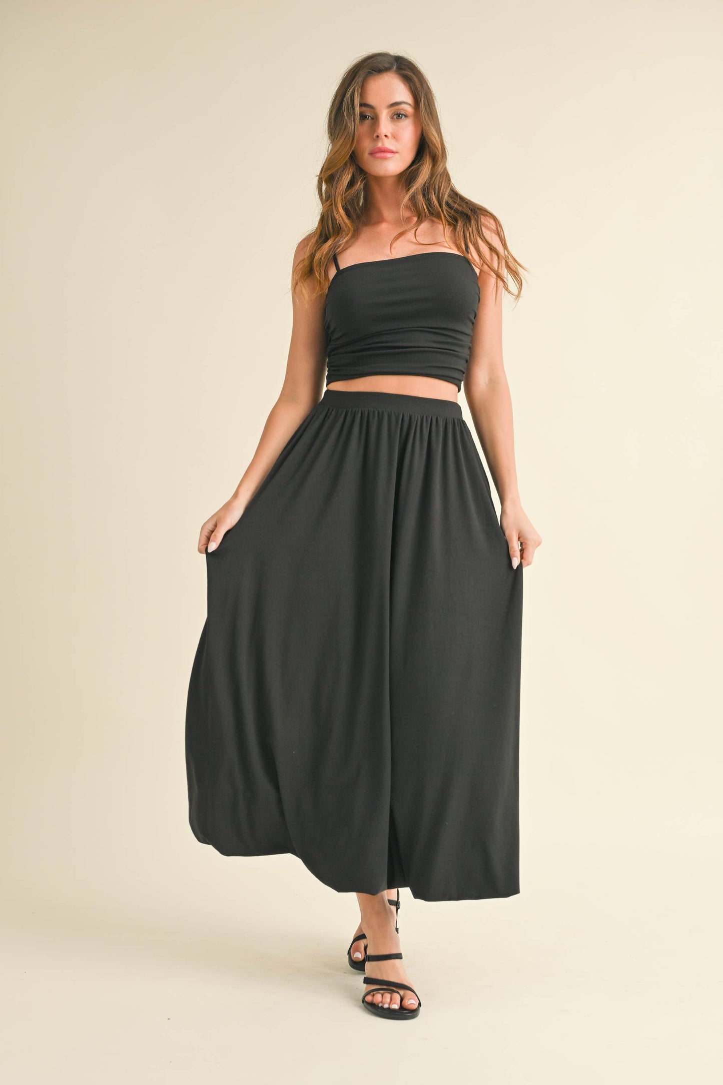 💖Only Skirt 💖ST5710 SLEEVELESS CROP TOP WITH BALLOON MAXI SKIRT
