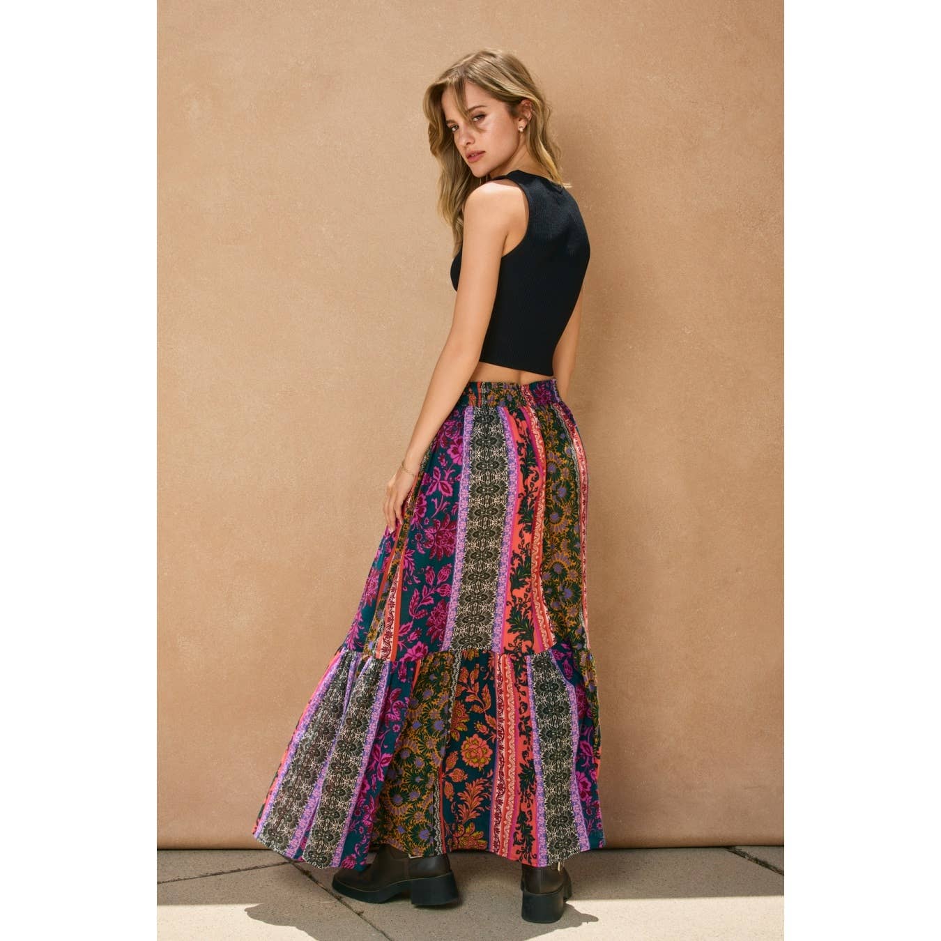 On The Road Tiered Maxi Skirt: PINE HARVEST / FS10692-P2135
