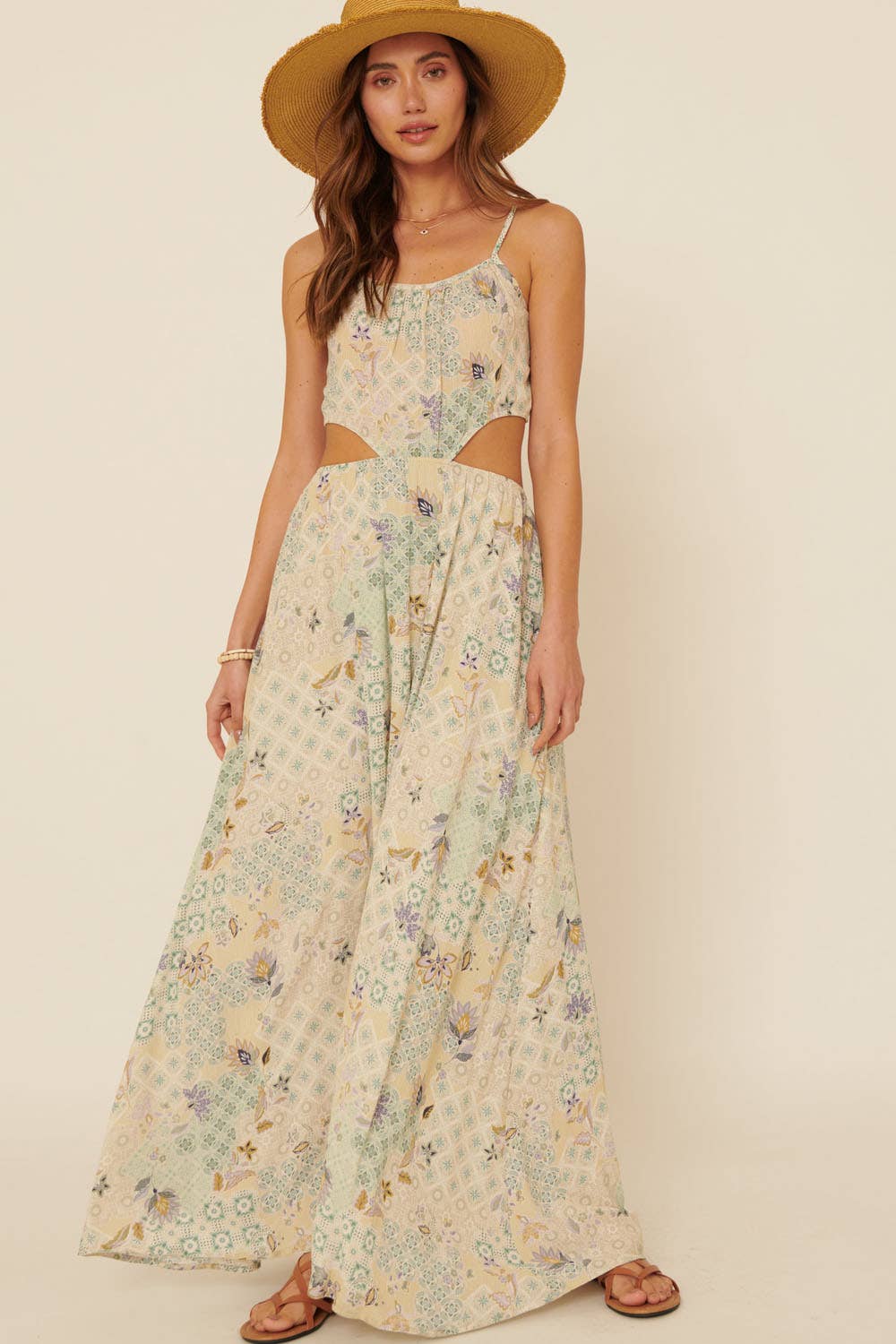 Floral Patch Straight Neck Cami Cutout Mini Dress: Blush