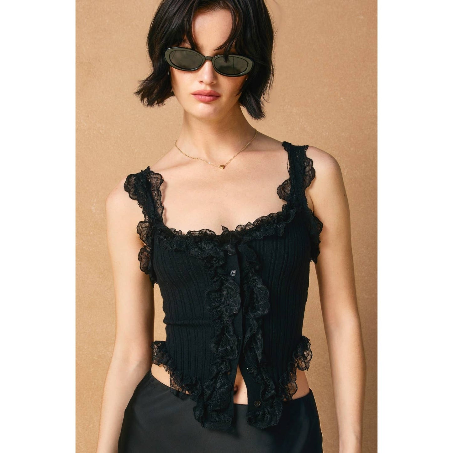 Snowwhite Lace Sleeveless Sweater: BLACK / FWT13013_1