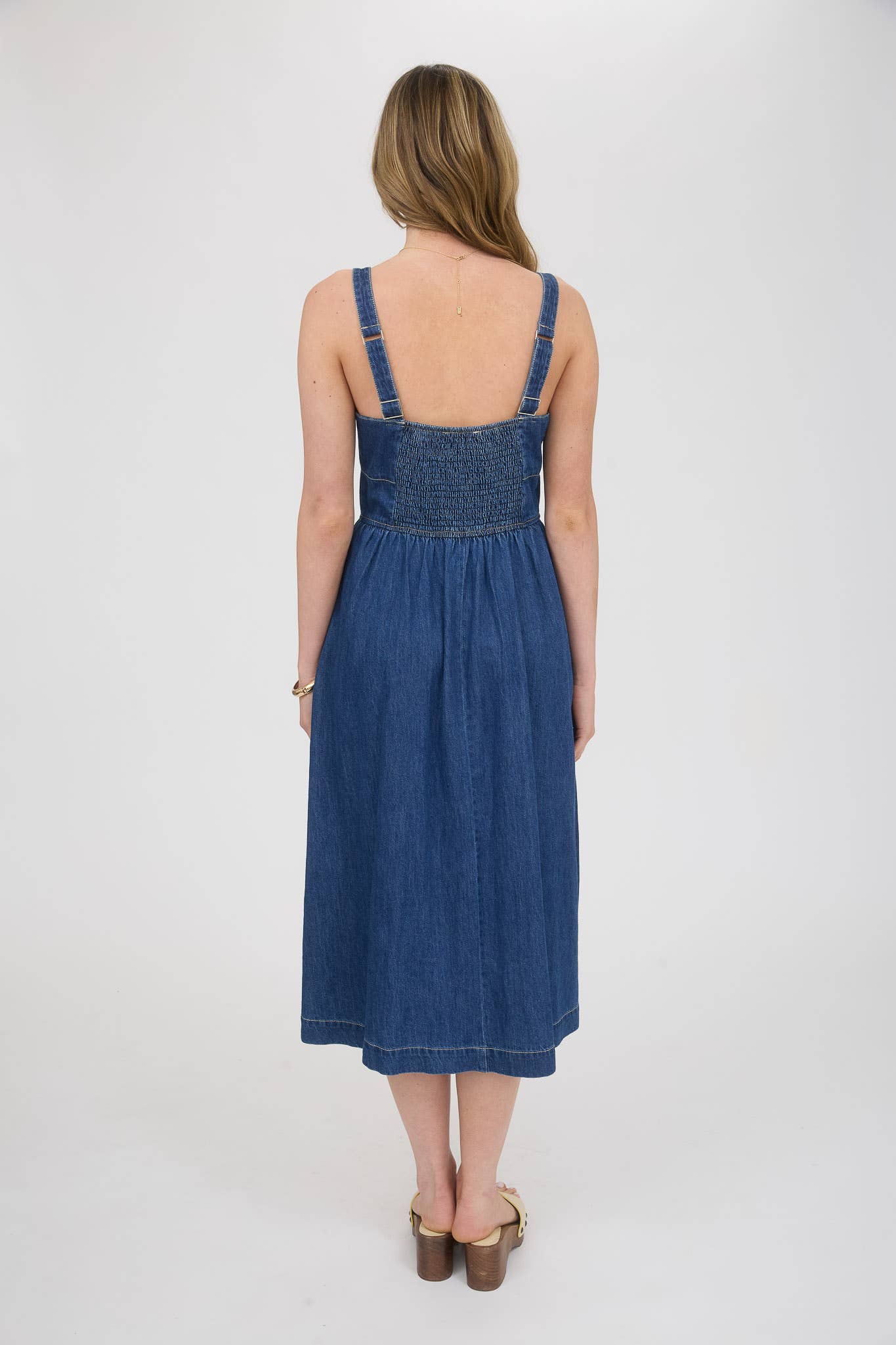 LACE UP SLEEVELESS DENIM MIDI DRESS : B5SD1017