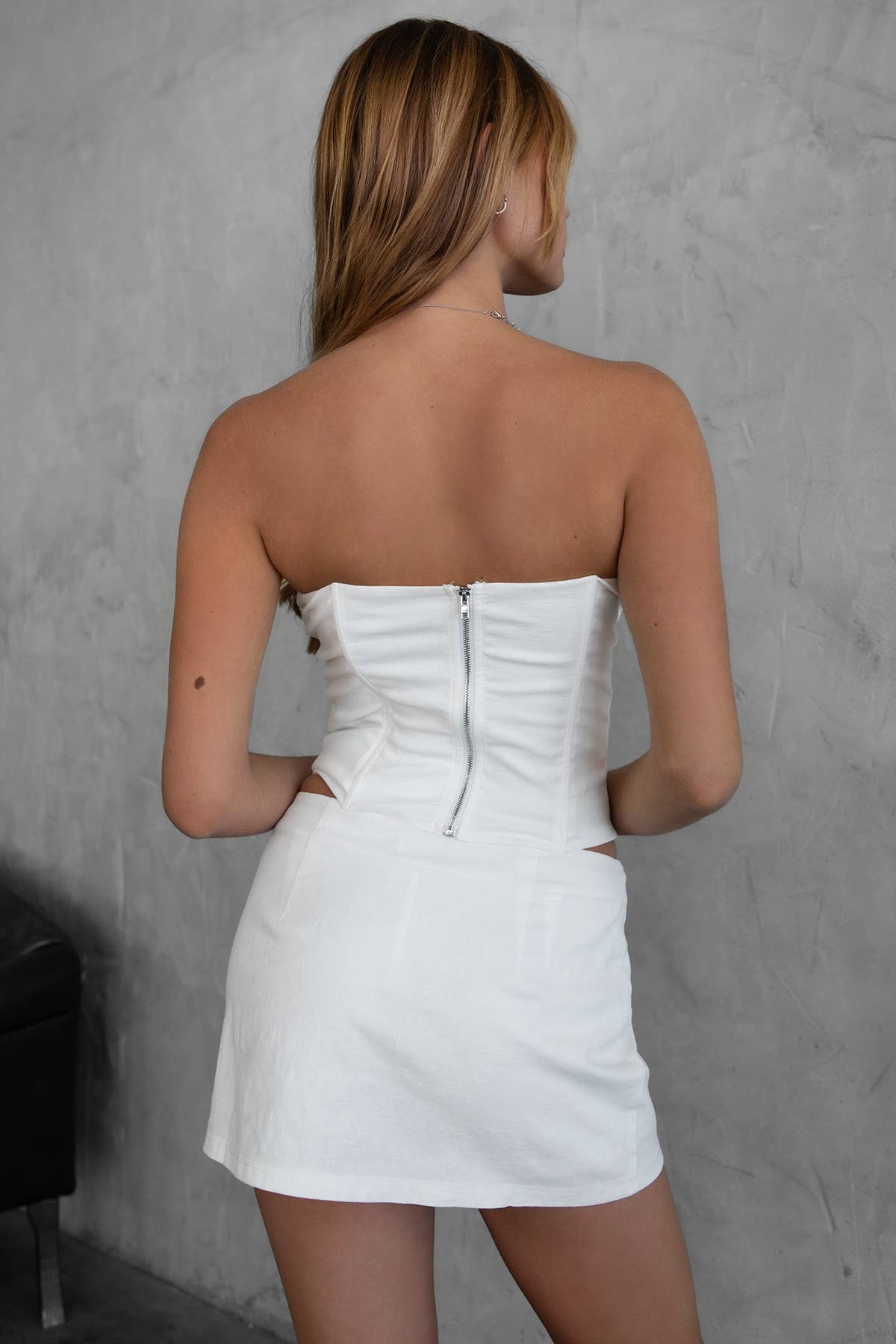 JANICE Stretch Linen Strapless Corset Bustier Top: Natural / TH30024-JANICE-T-NATURAL