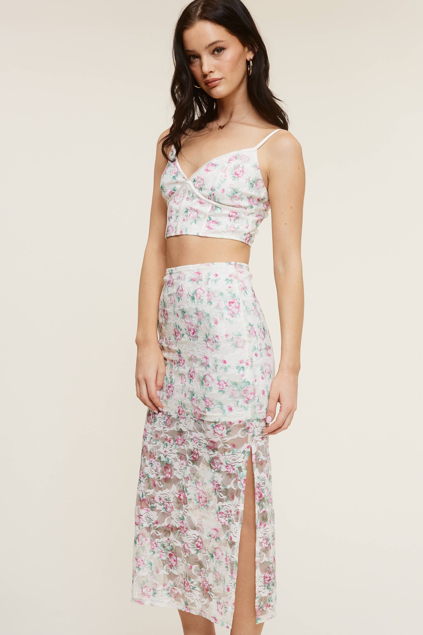 💖Only Skirt💖 MS8057 FLORAL LACE TANK + MIDI SKIRT: Baby Blue