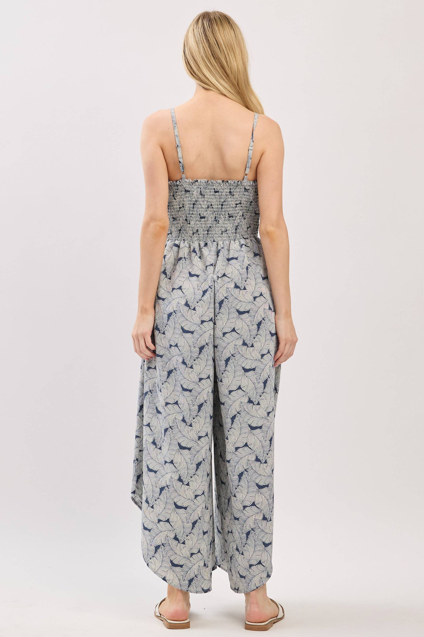 Front Ruched Round Hemming Midi Jumpsuit - VNJU60322A5: Denim Blue