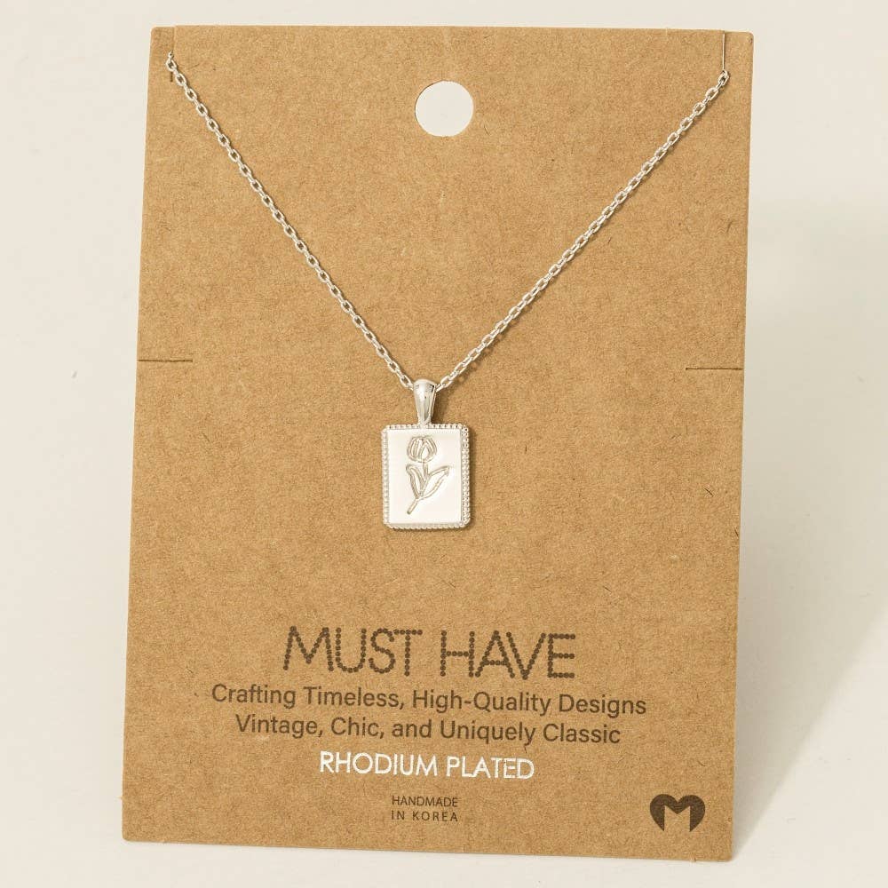 Flower Print Square Pendant Necklace: G