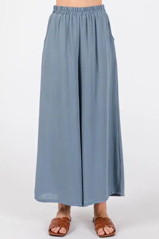 Woven Wide Leg Pull on Pants - NP16207E10: Sage Green