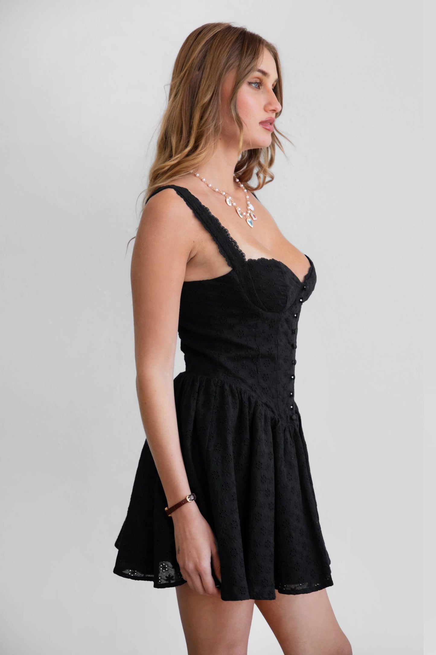 AUDREY Eyelet Embroidery Sleeveless A Line Summer Mini Dress: Linen Blue / DH30964-AUDREY-LINEN BLUE