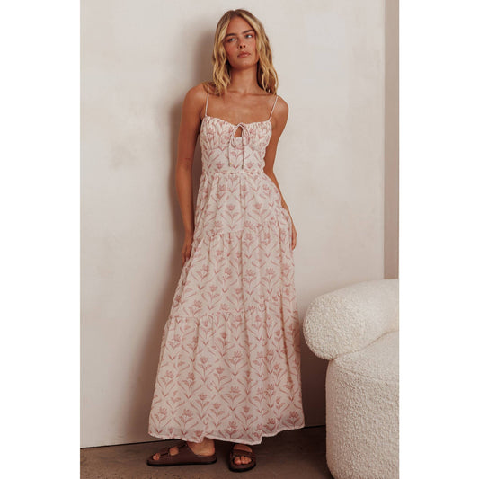 FRONT TIE FLORAL MAXI DRESS: PINK / SR1015J05