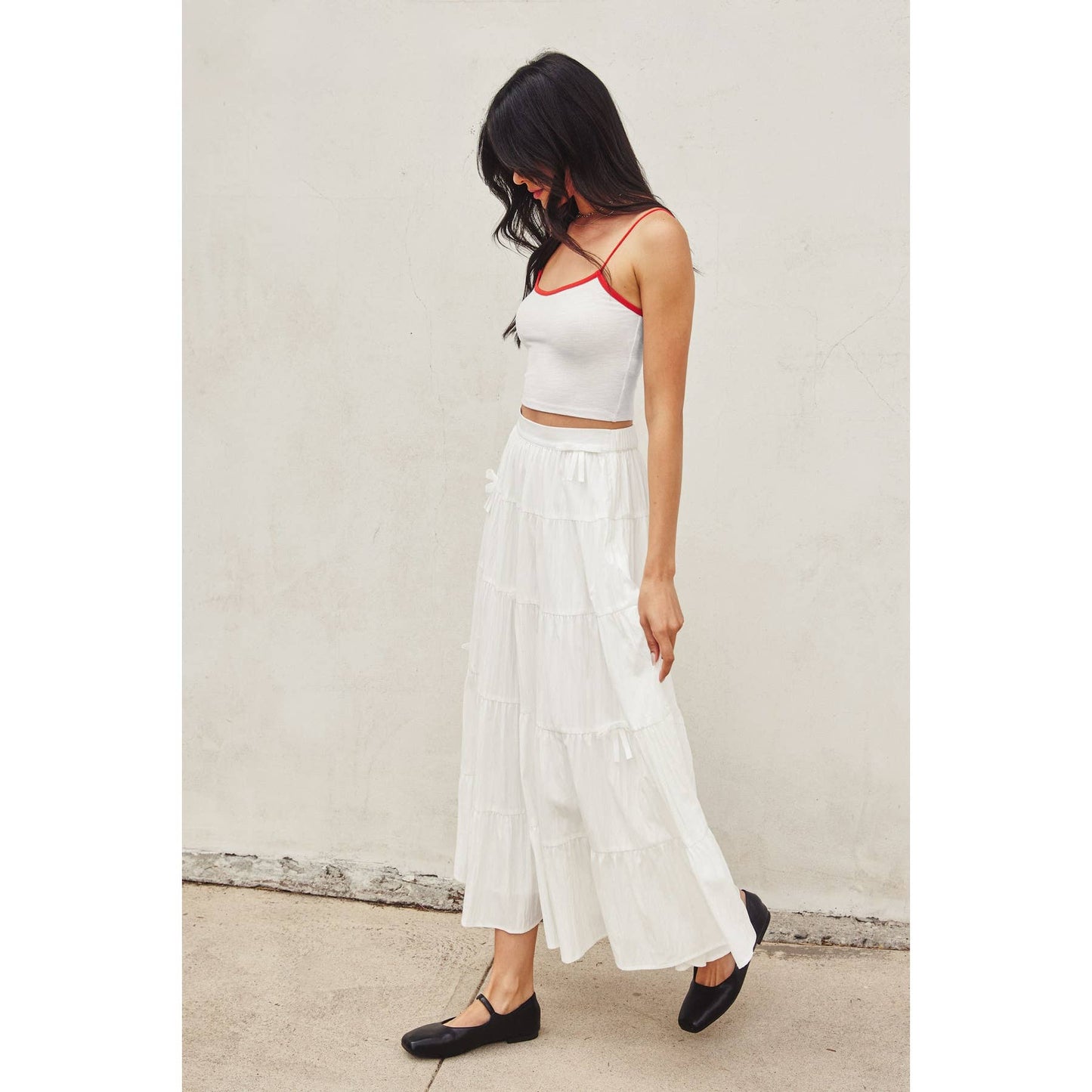 Polka Bow Tie Tiered Skirt: BLACK / FS12417-CP444