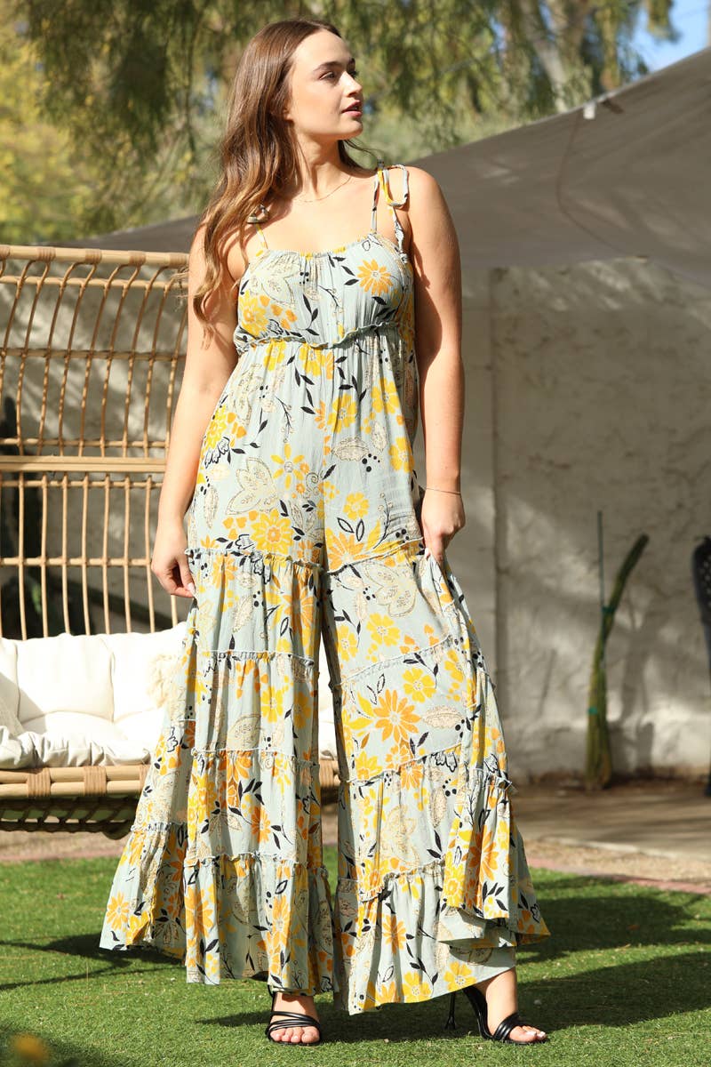 B5A59-A867 WIDE LEG JUMPSUIT WITH TIE STRAPS AND LUREX THREA